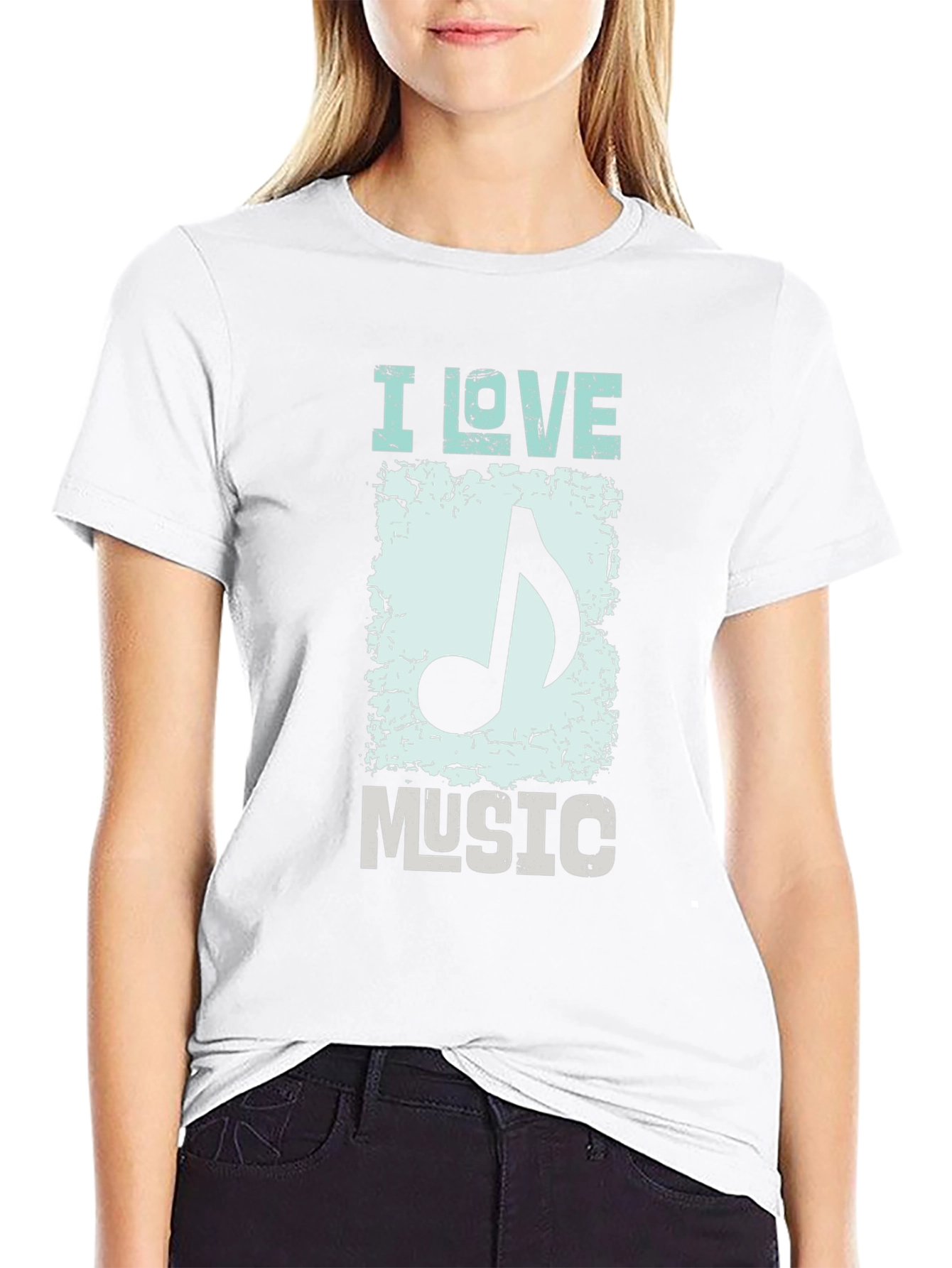 I Love Music Graphic Print Black T-Shirt