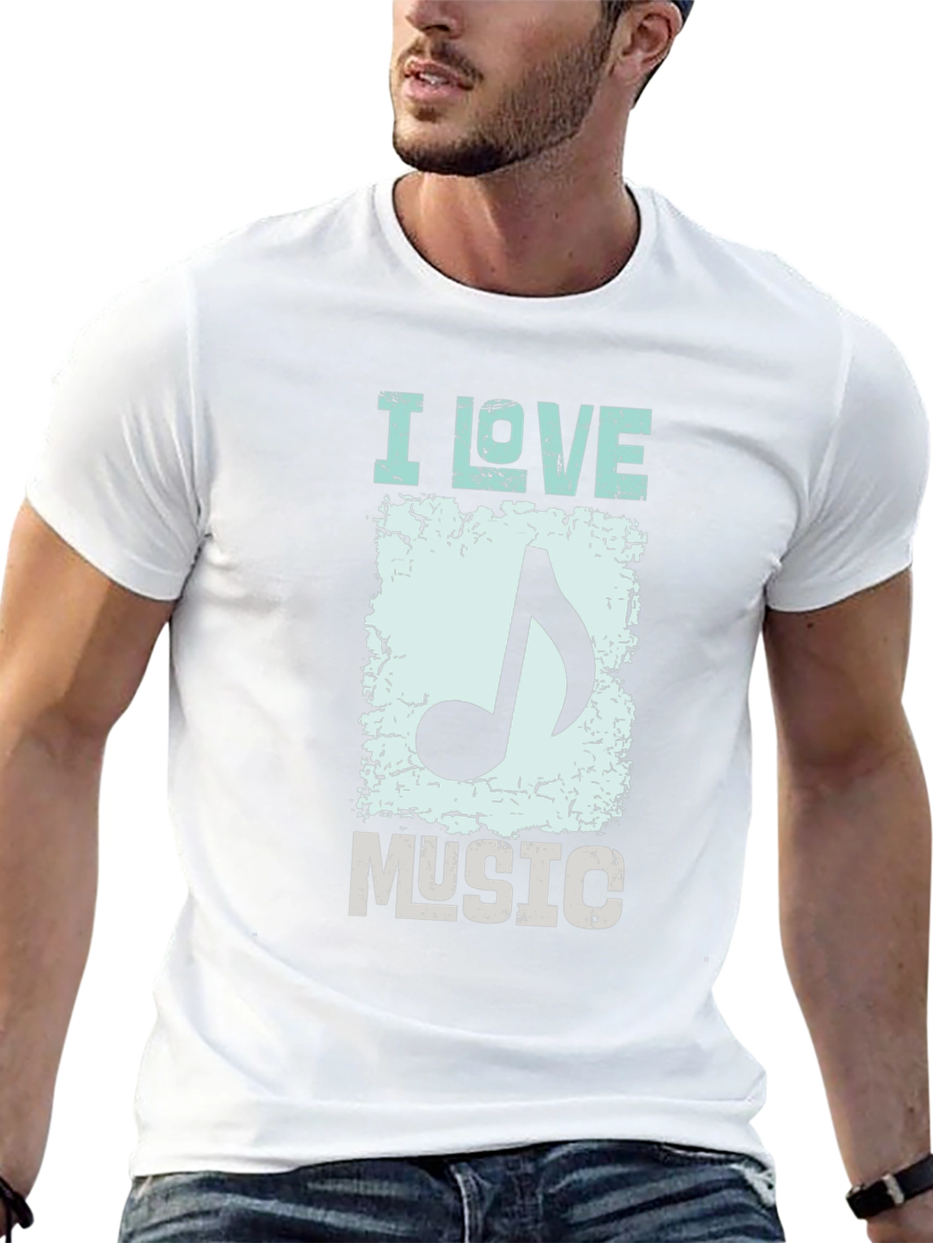 I Love Music Graphic Print Black T-Shirt