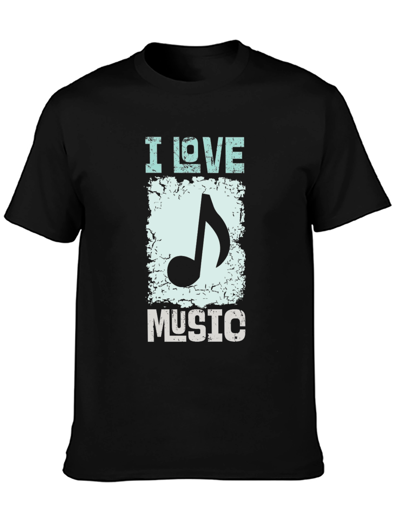 I Love Music Graphic Print Black T-Shirt