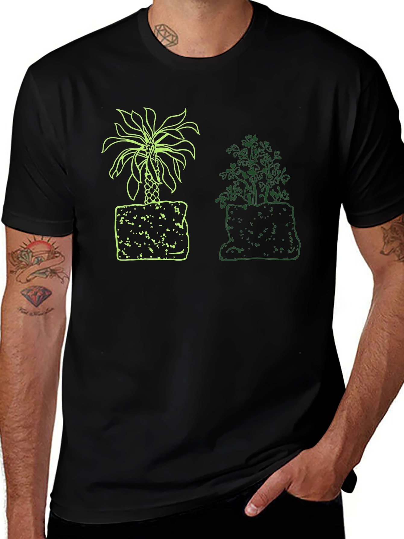 Palm & Shrub Graphic Black T-Shirt