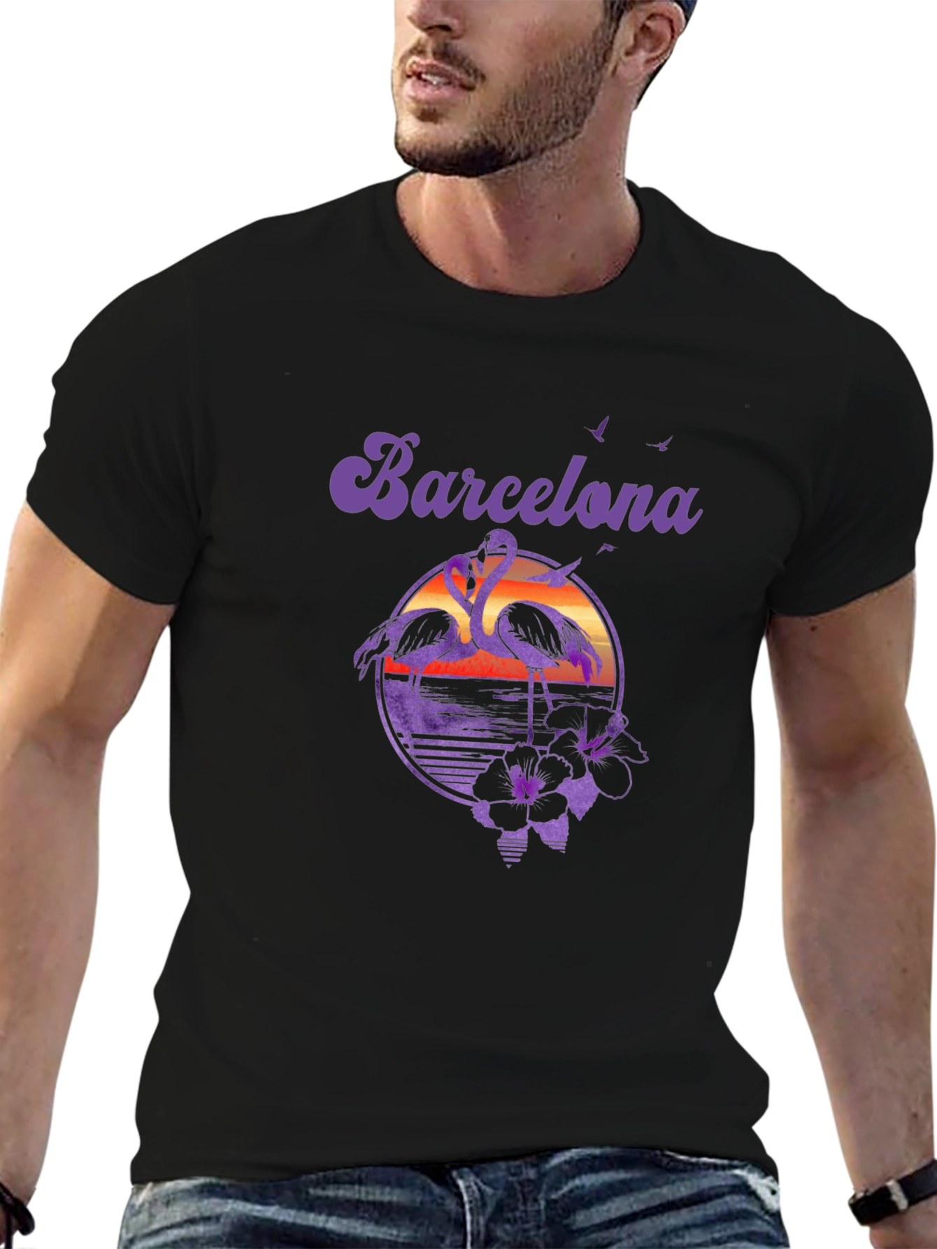 Barcelona Sunset Flamingo Graphic T-Shirt
