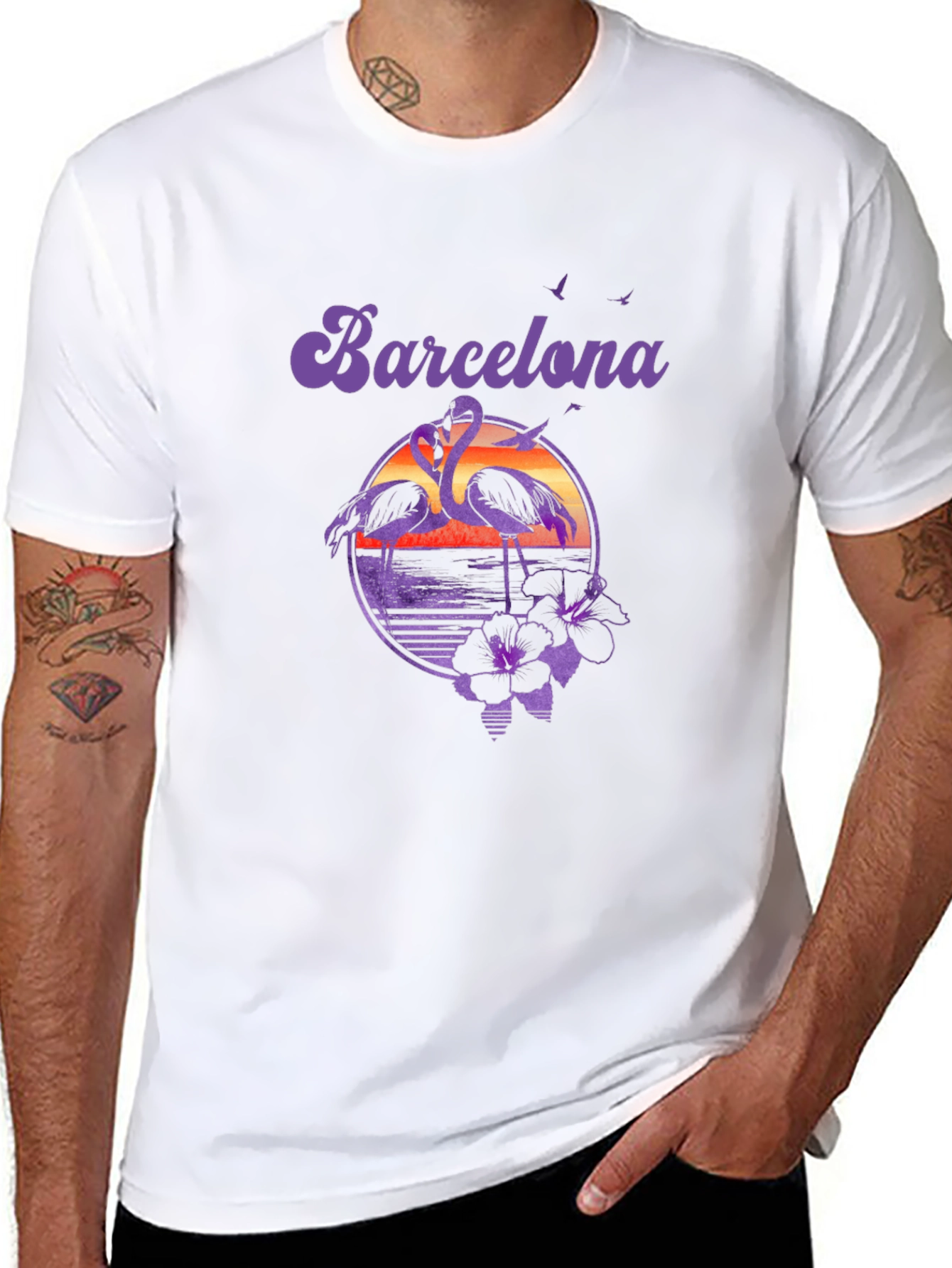 Barcelona Sunset Flamingo Graphic T-Shirt
