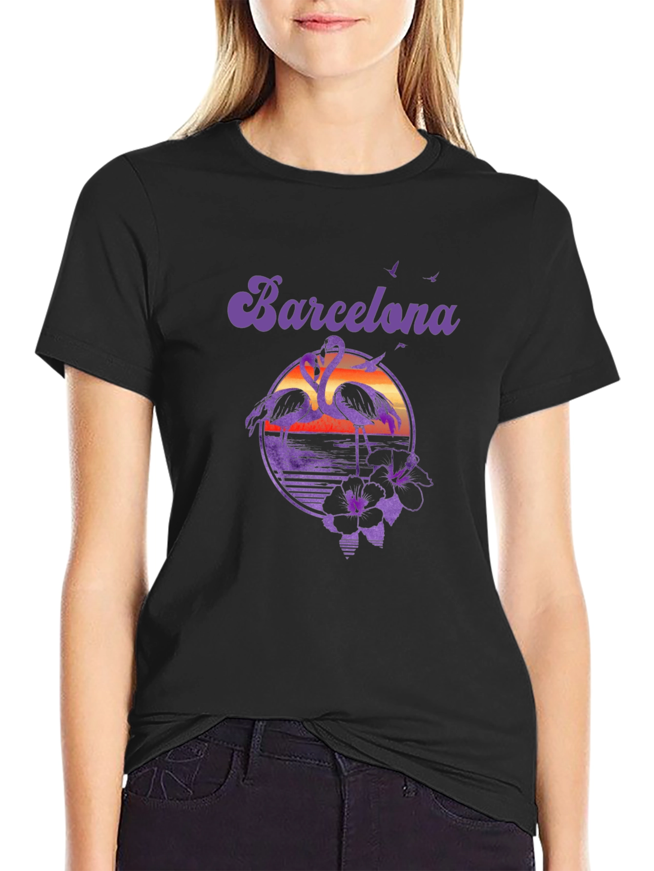Barcelona Sunset Flamingo Graphic T-Shirt