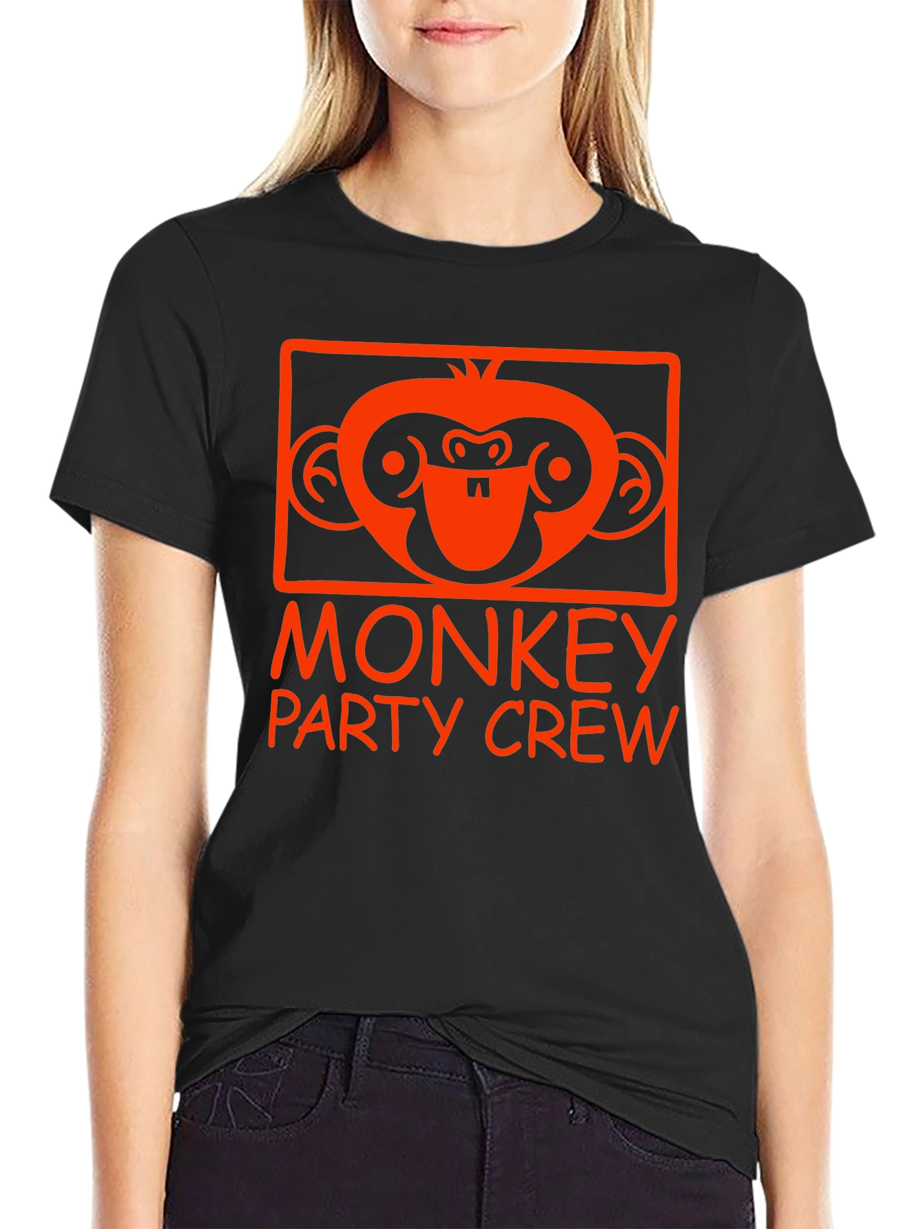 Monkey Party Crew Graphic Tee - Black