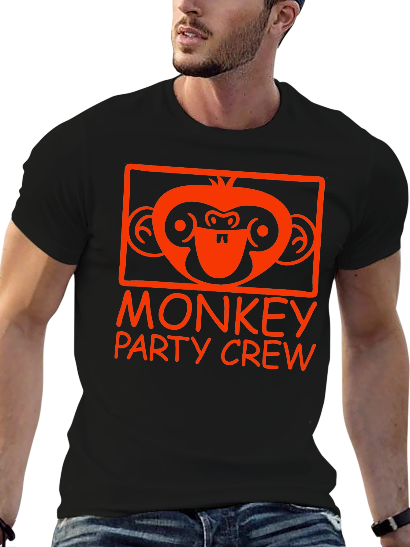 Monkey Party Crew Graphic Tee - Black