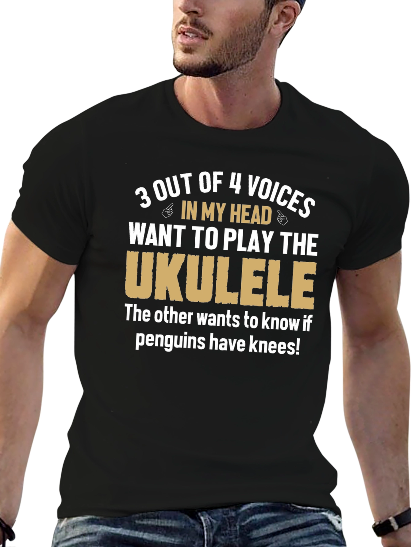 Ukulele Humor T-Shirt: Penguins Have Knees?