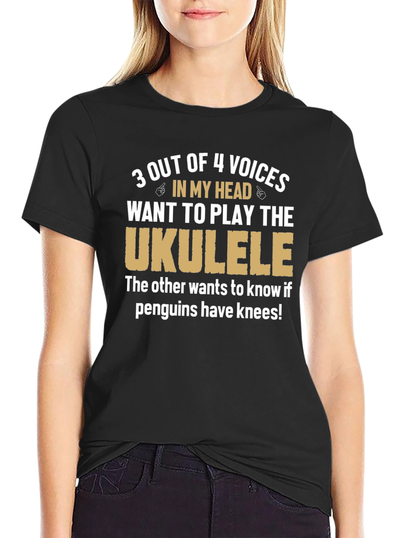 Ukulele Humor T-Shirt: Penguins Have Knees?