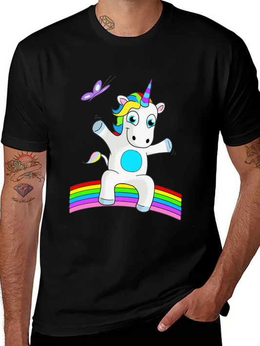 Unicorn & Rainbow Graphic Tee - Black Cotton Blend