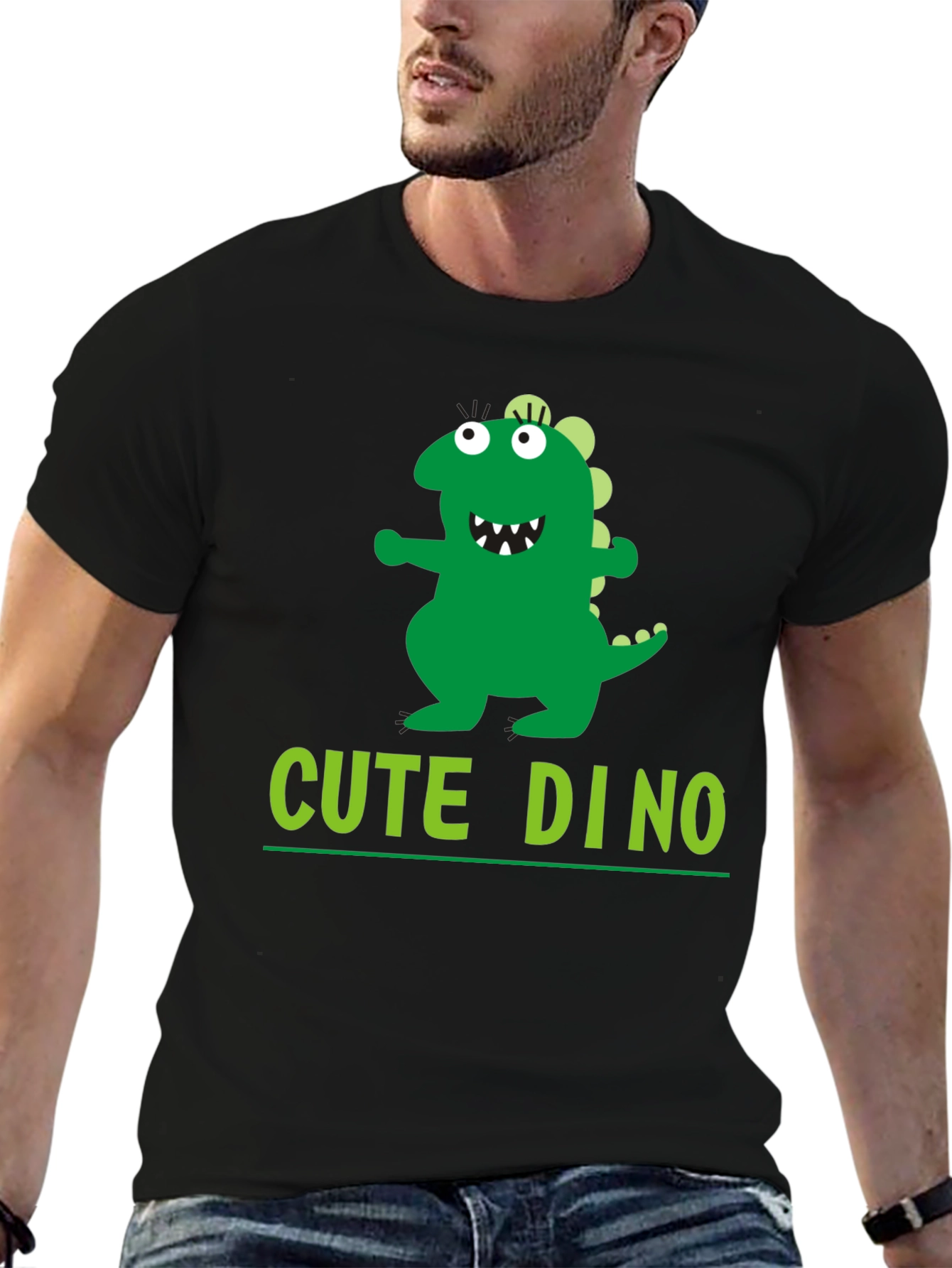 Cute Dino Graphic Black T-Shirt