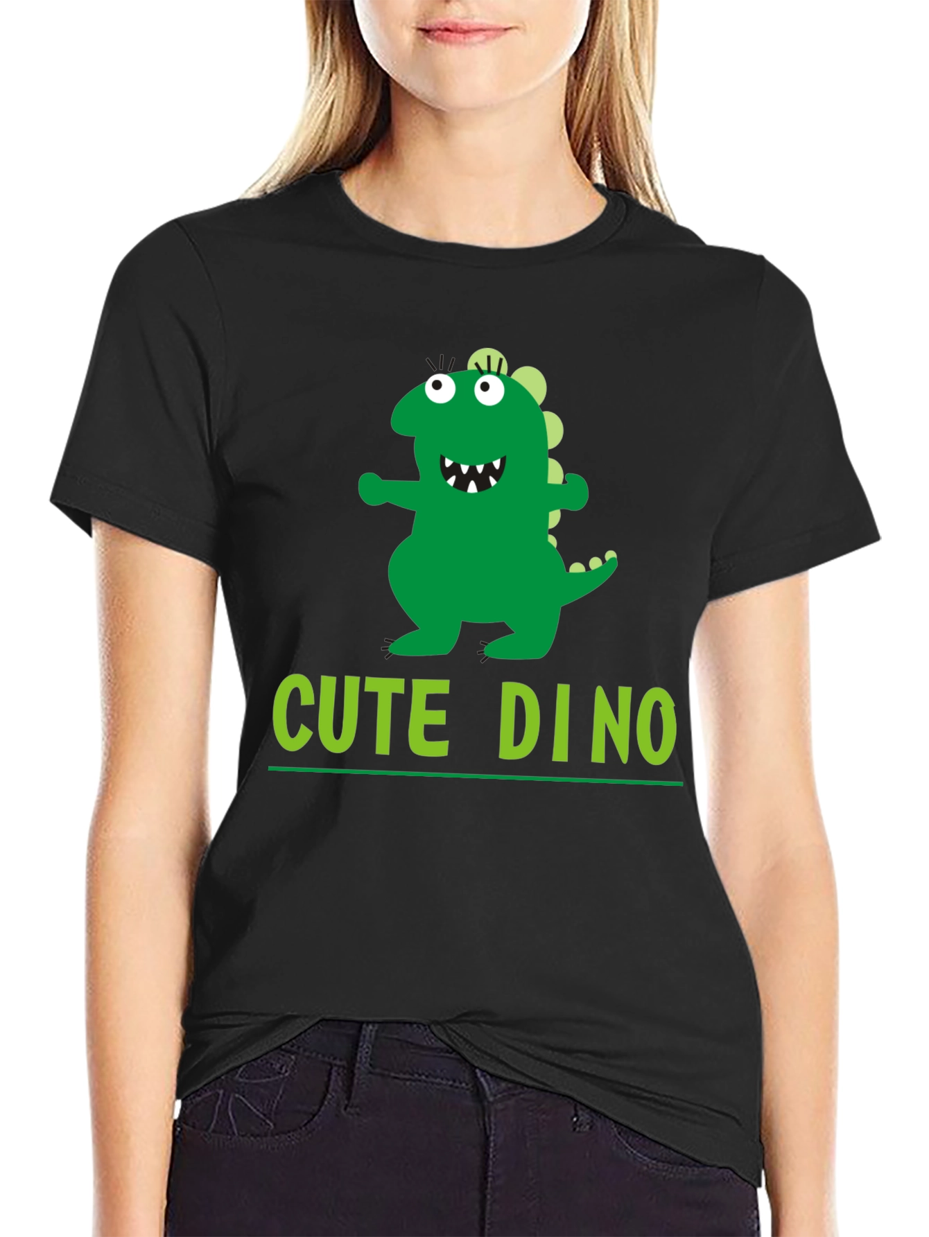 Cute Dino Graphic Black T-Shirt