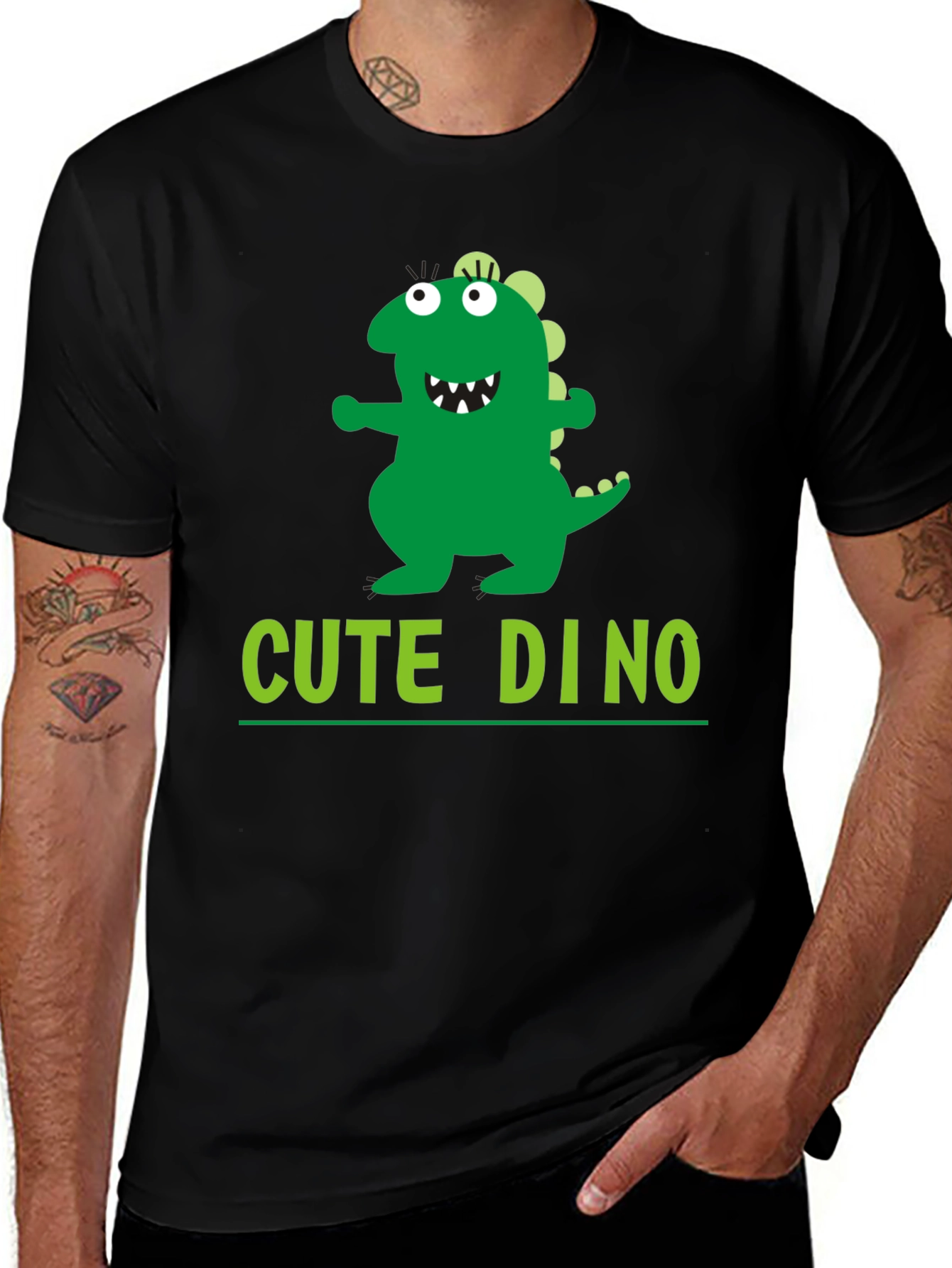 Cute Dino Graphic Black T-Shirt