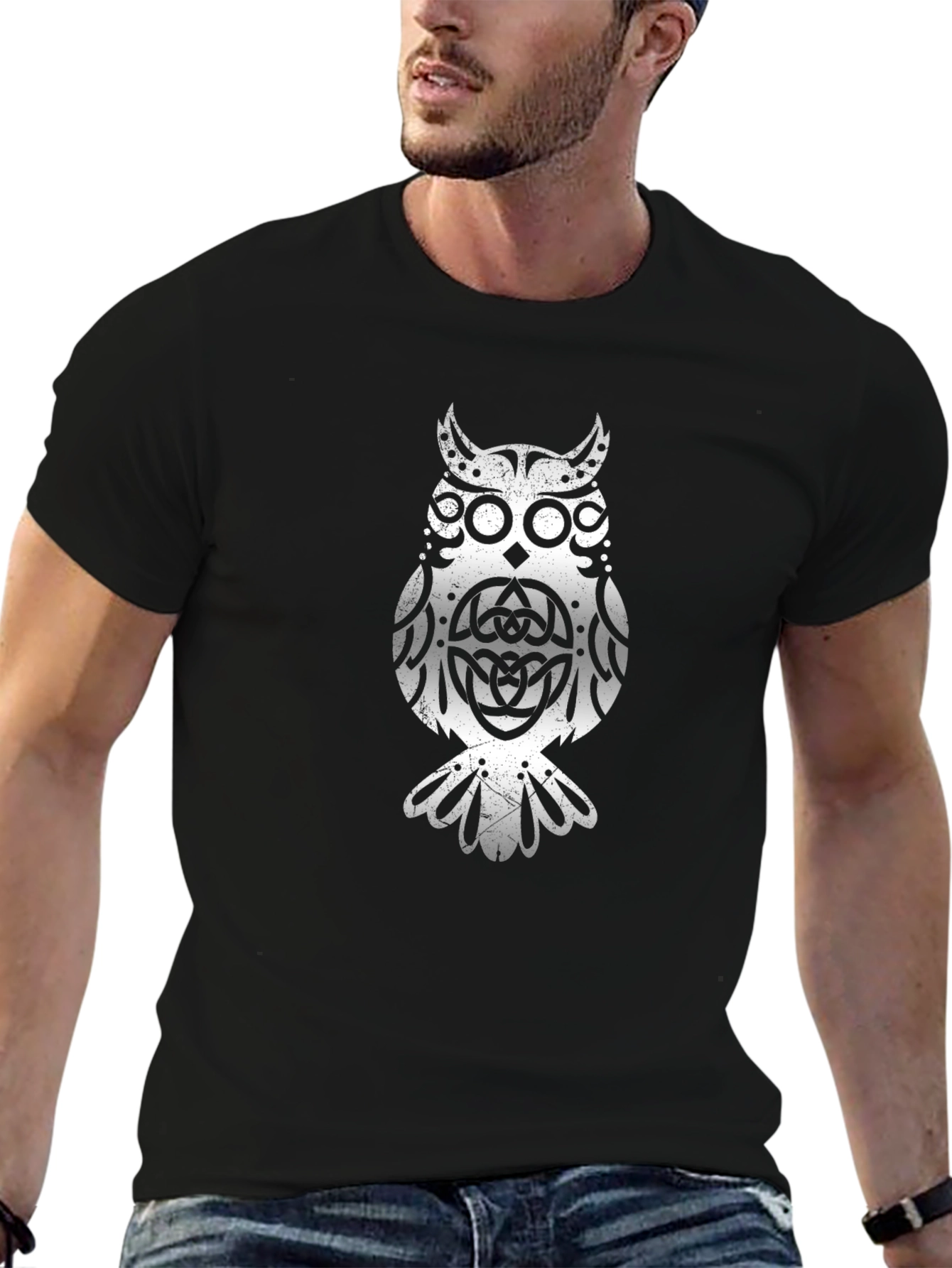Celtic Owl Graphic T-Shirt - Black Cotton Tee