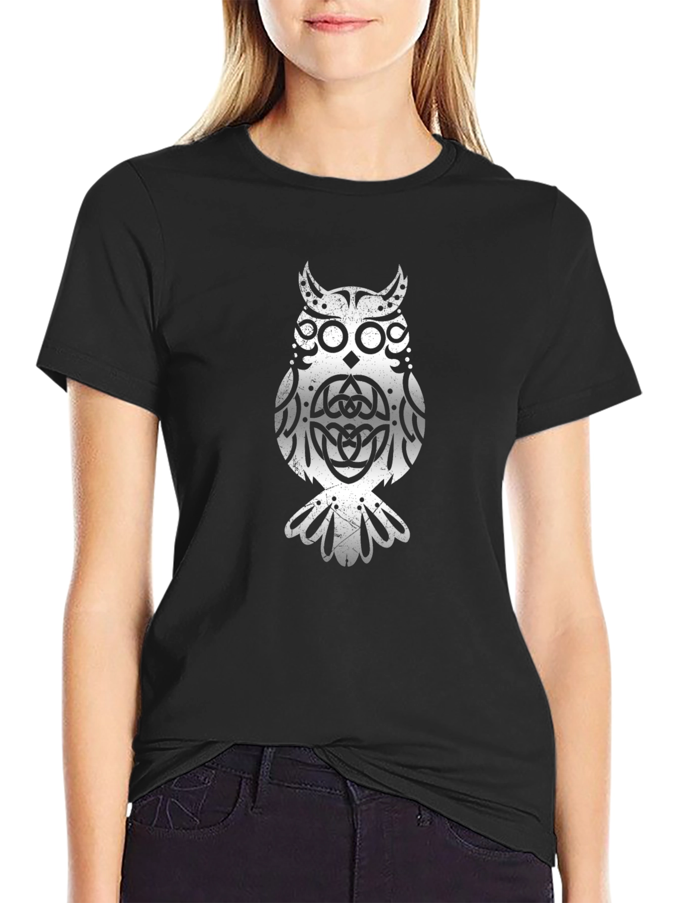 Celtic Owl Graphic T-Shirt - Black Cotton Tee