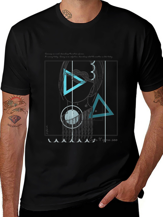 Abstract Geometric Graphic Print Black T-Shirt