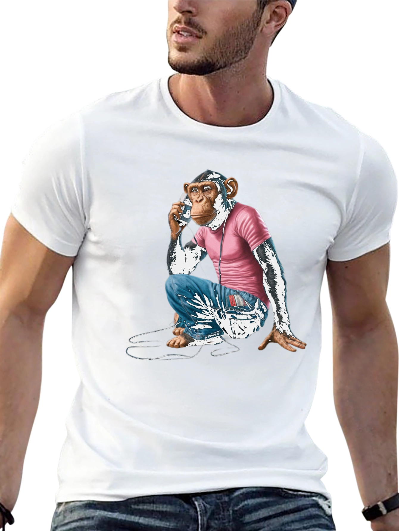 Chimpanzee Phone Call Graphic T-Shirt