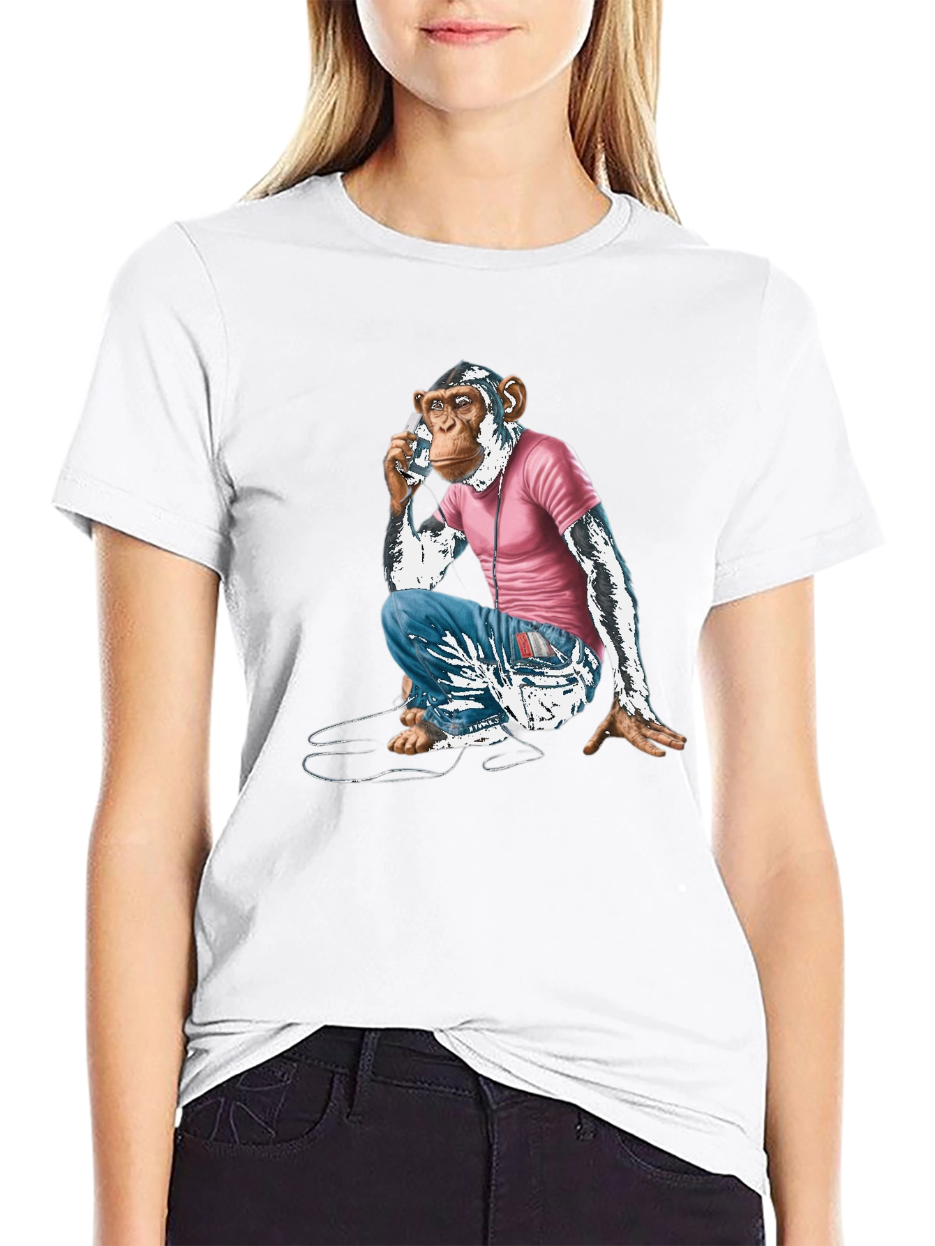 Chimpanzee Phone Call Graphic T-Shirt