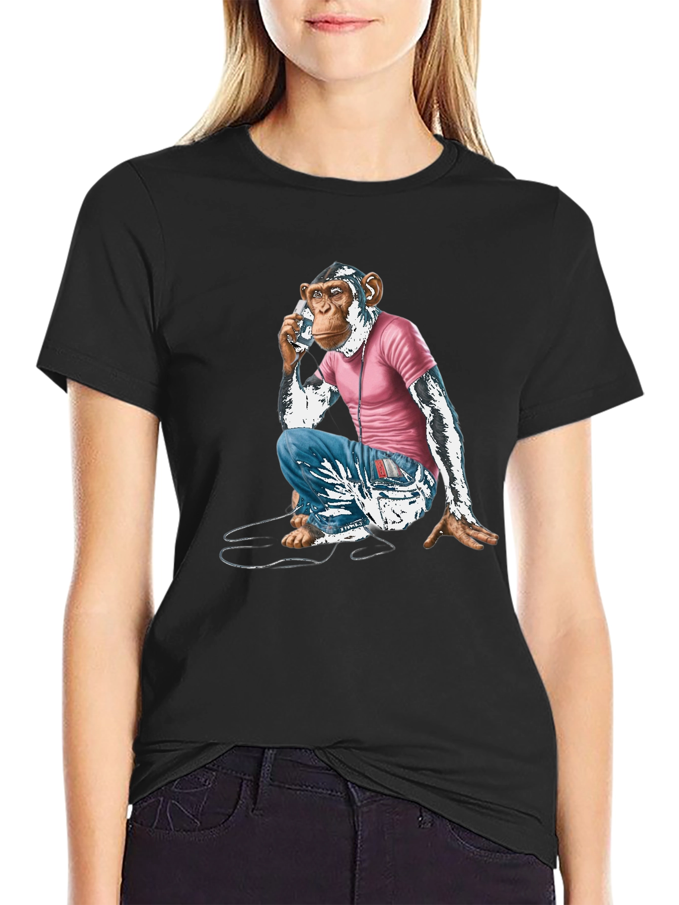 Chimpanzee Phone Call Graphic T-Shirt