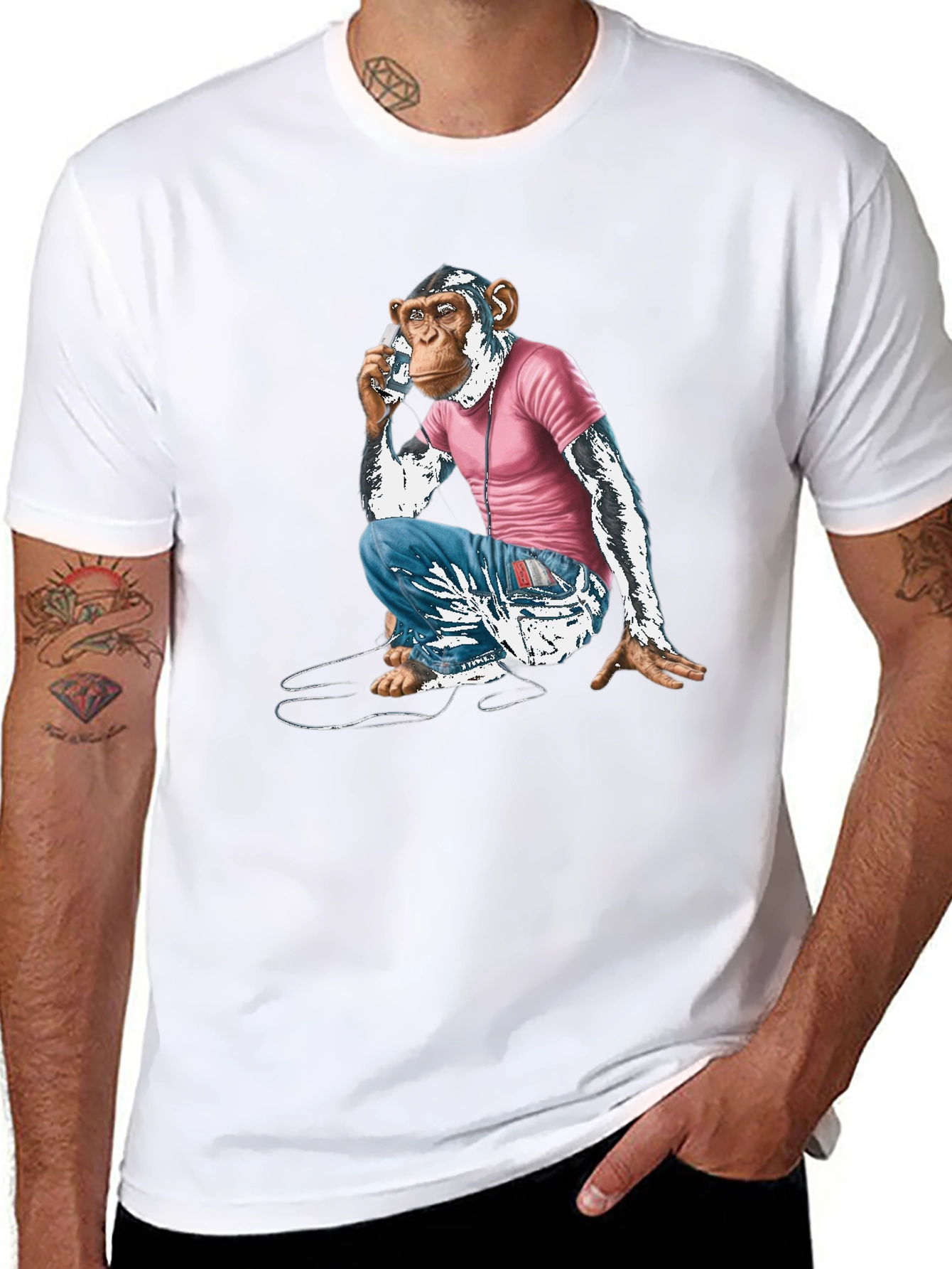 Chimpanzee Phone Call Graphic T-Shirt