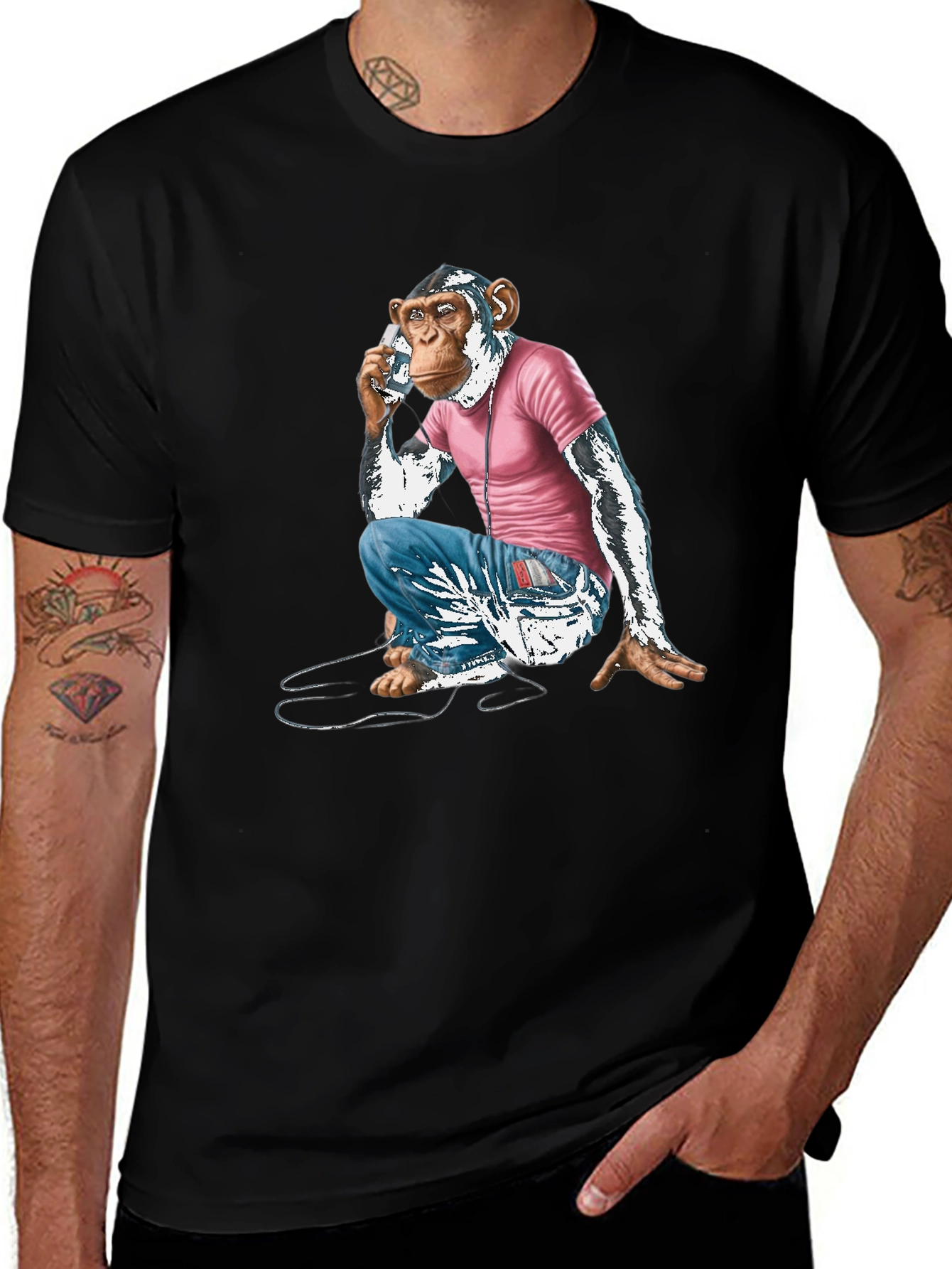 Chimpanzee Phone Call Graphic T-Shirt