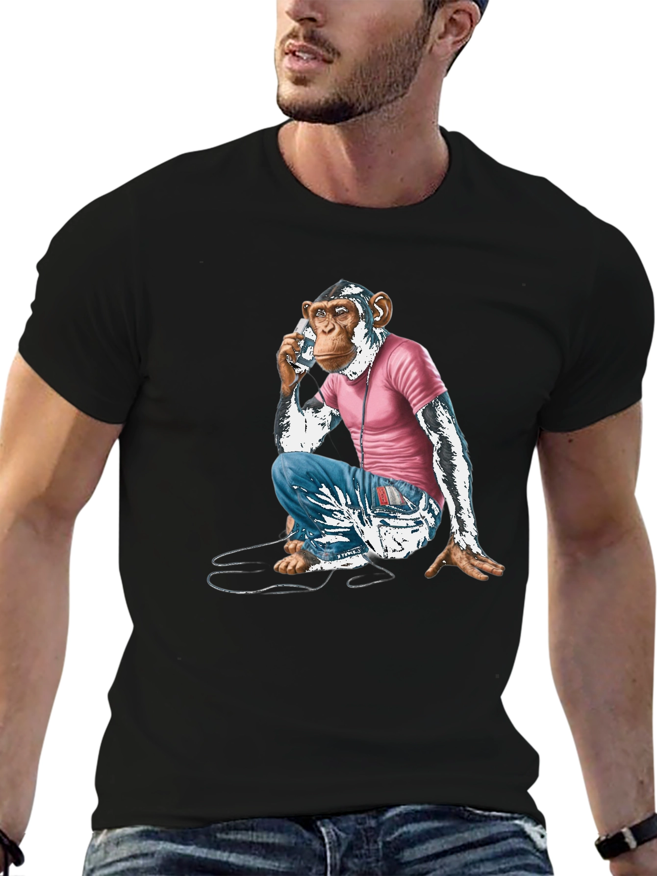 Chimpanzee Phone Call Graphic T-Shirt