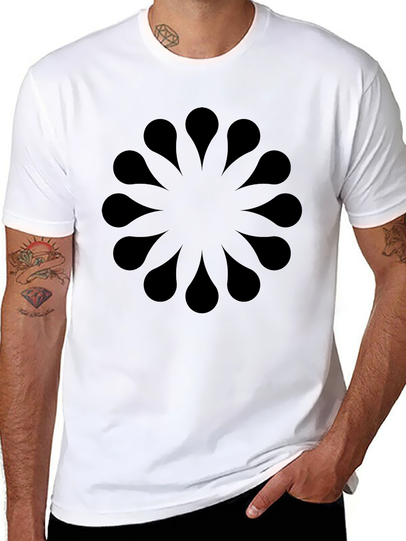 Abstract Floral Pattern Black T-Shirt