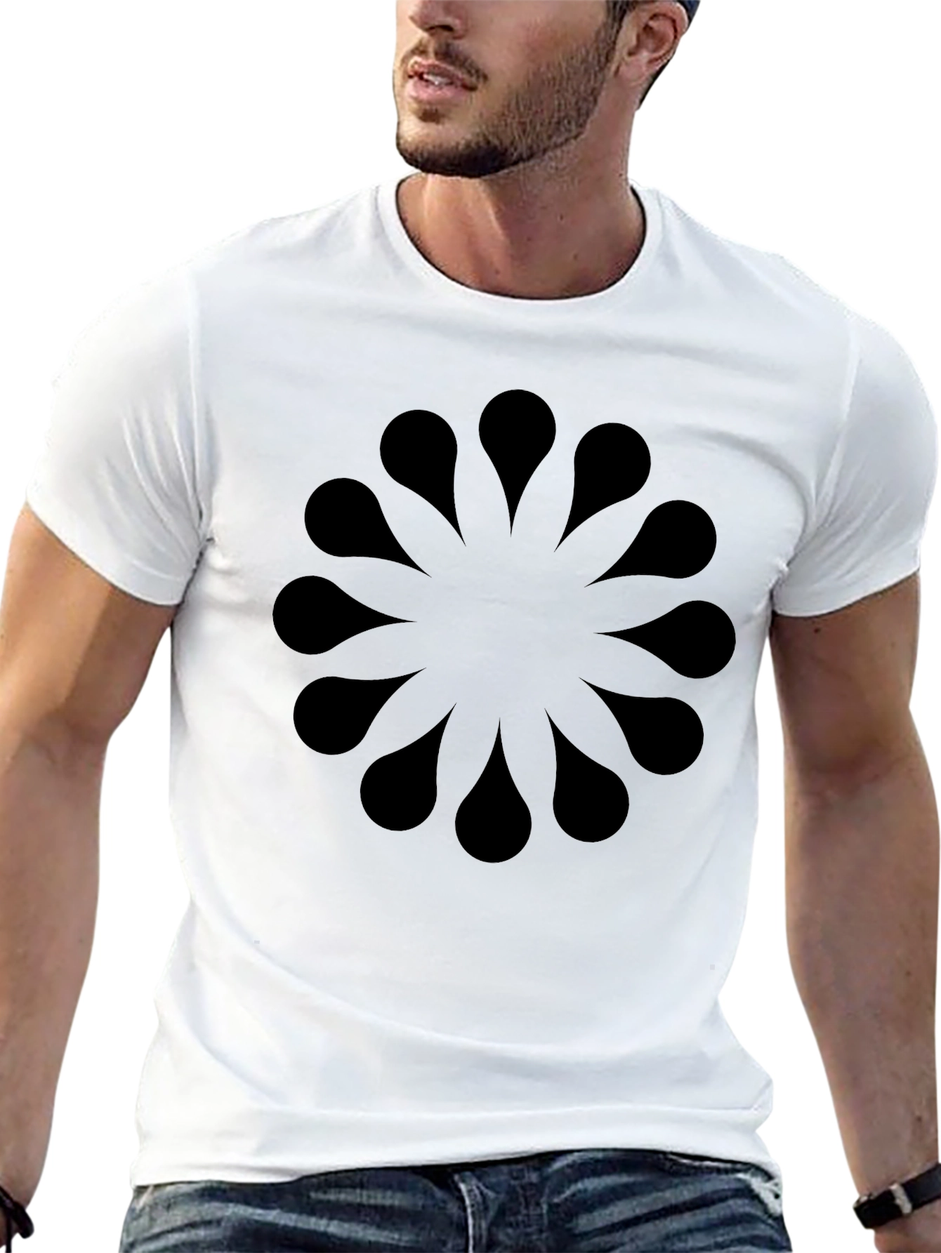 Abstract Floral Pattern Black T-Shirt