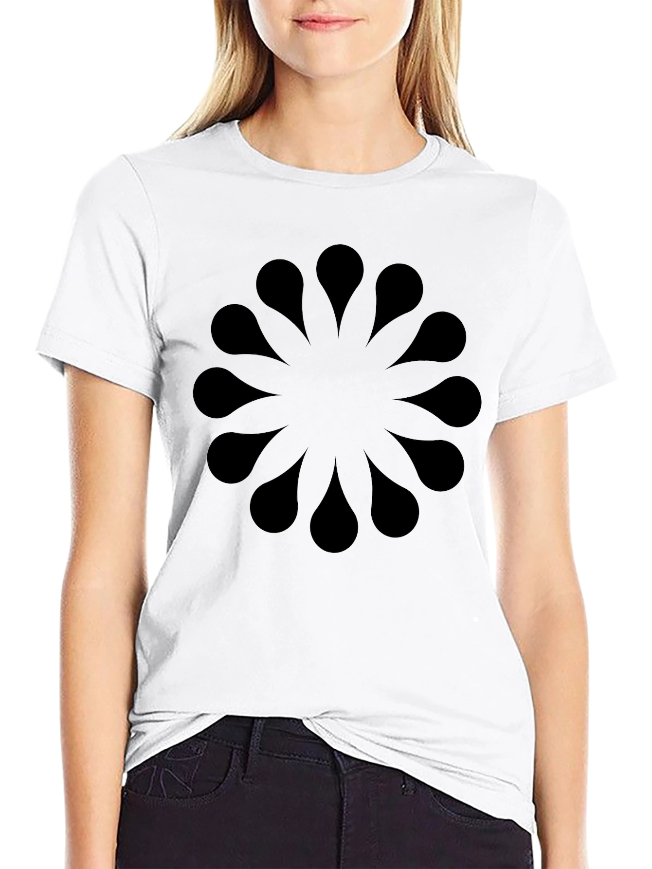 Abstract Floral Pattern Black T-Shirt