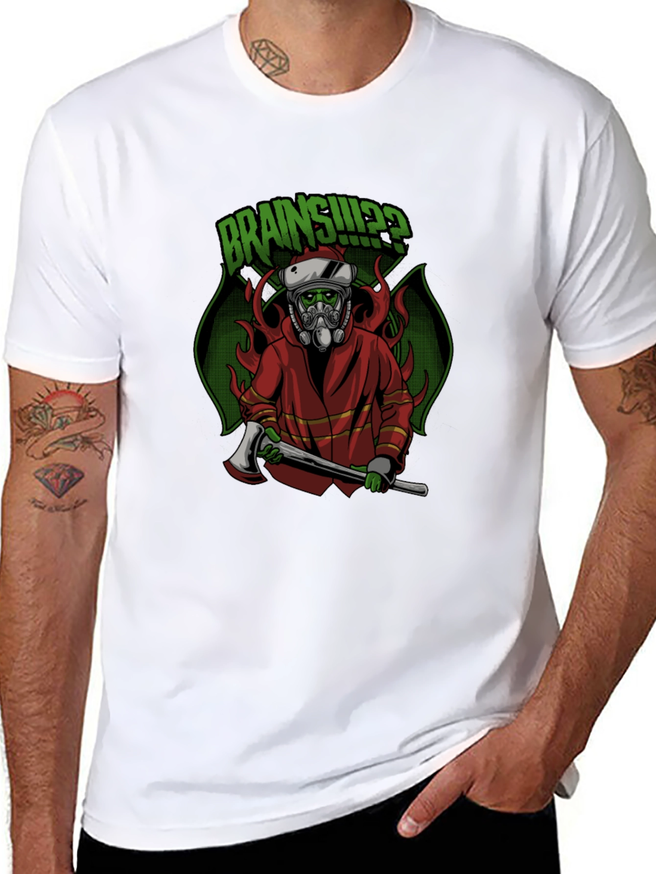 Zombie Firefighter T-Shirt: Brains!?
