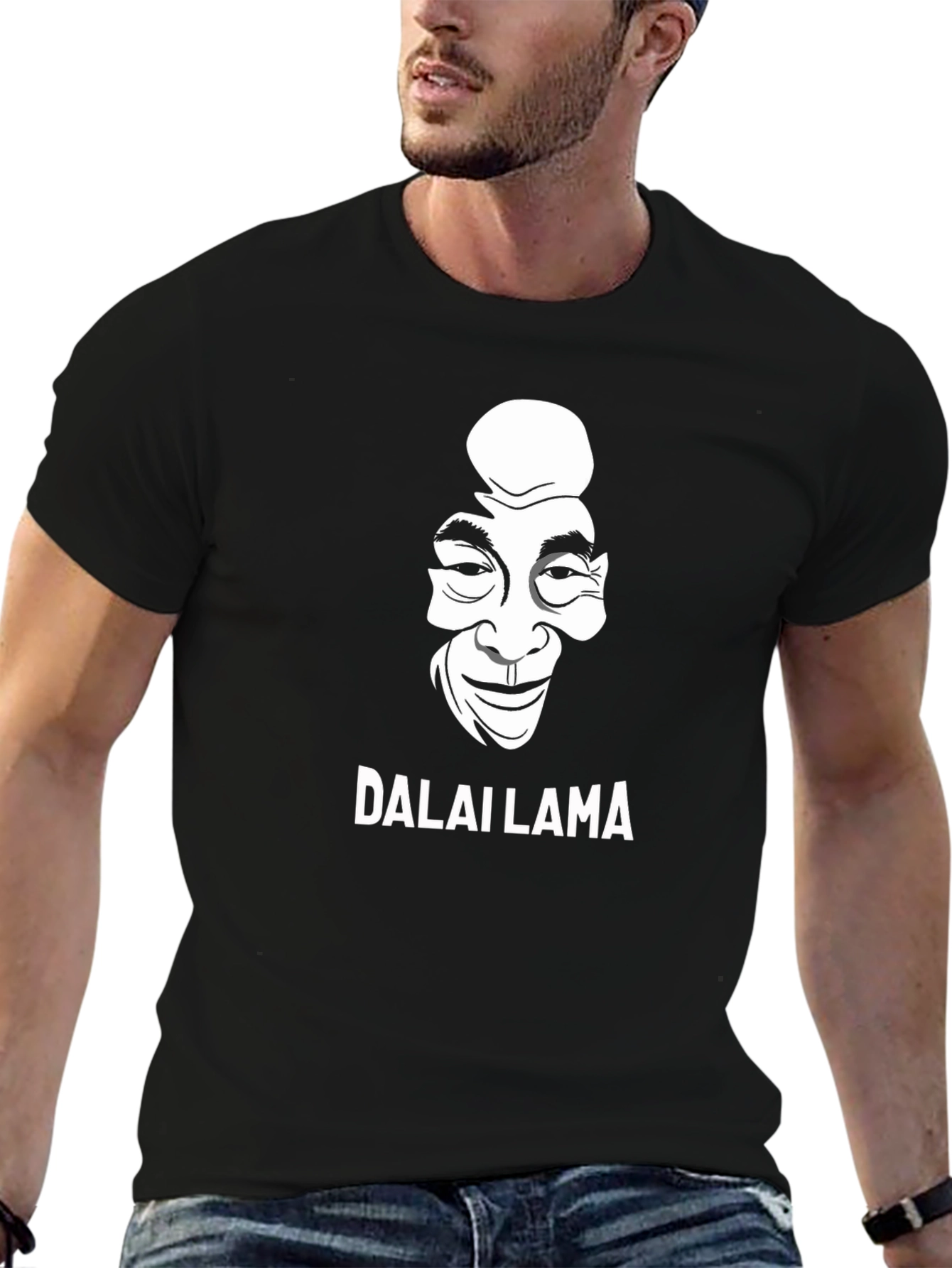 Dalai Lama Graphic Print Black T-Shirt