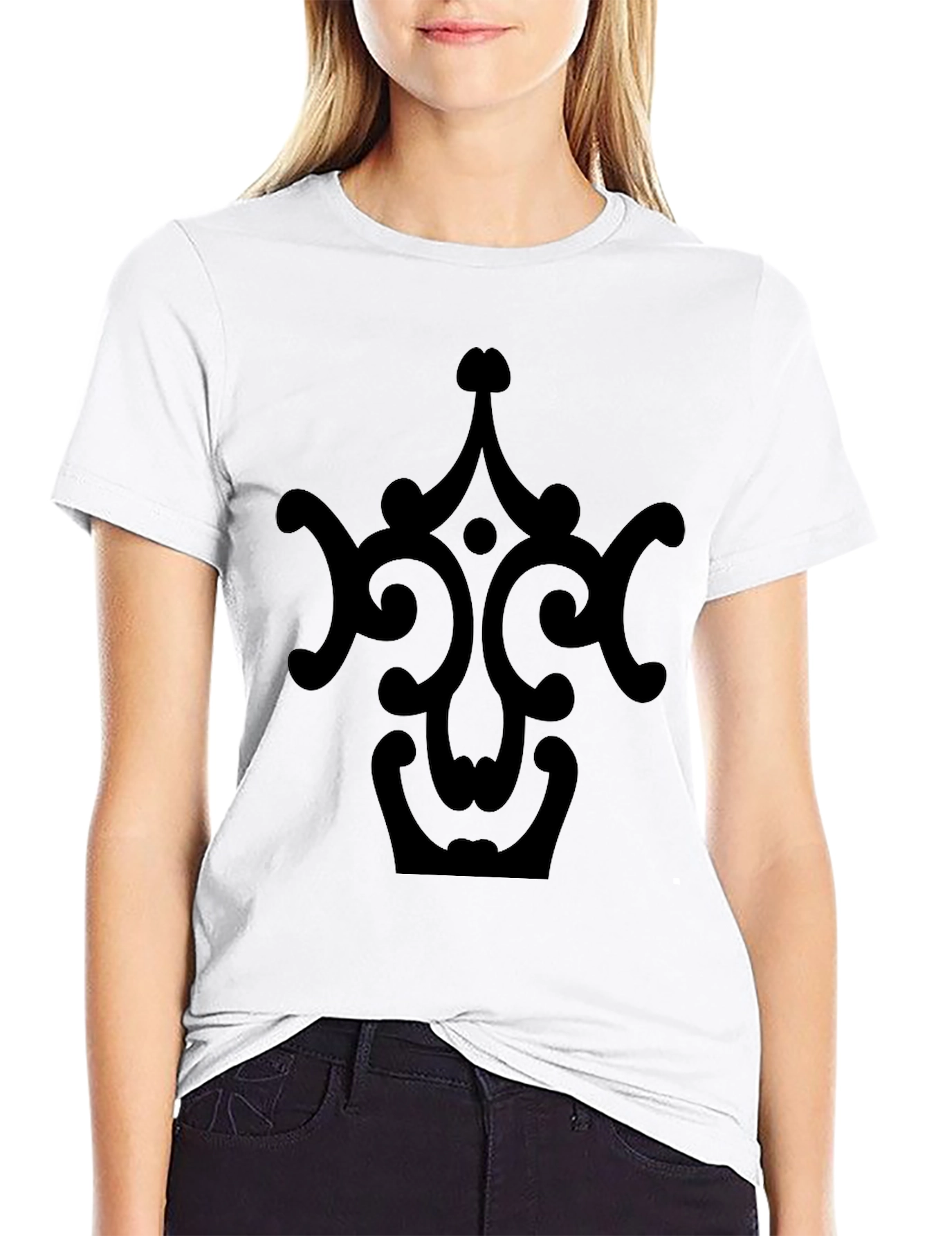 Black Tee with Ornate Crown Design