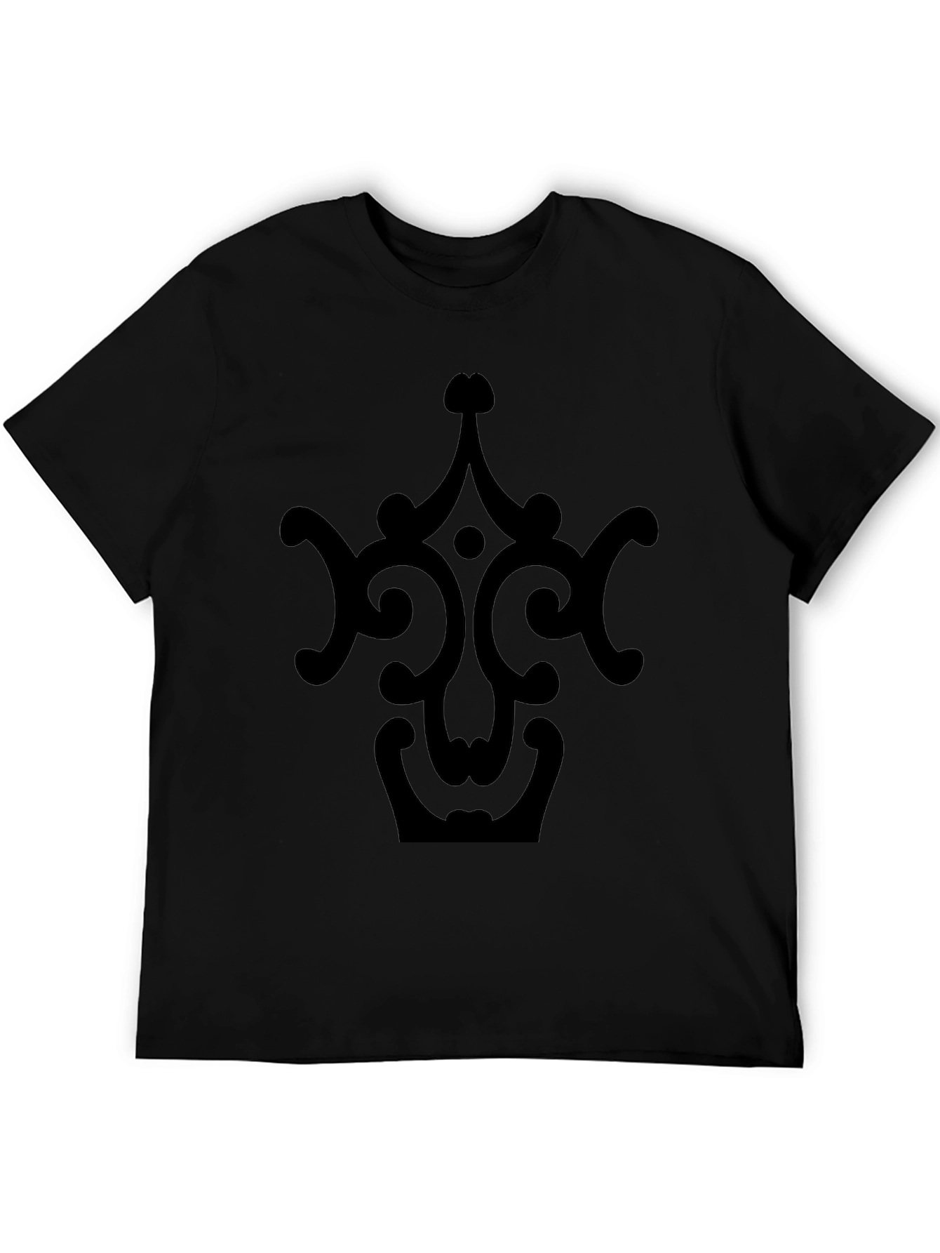 Black Tee with Ornate Crown Design