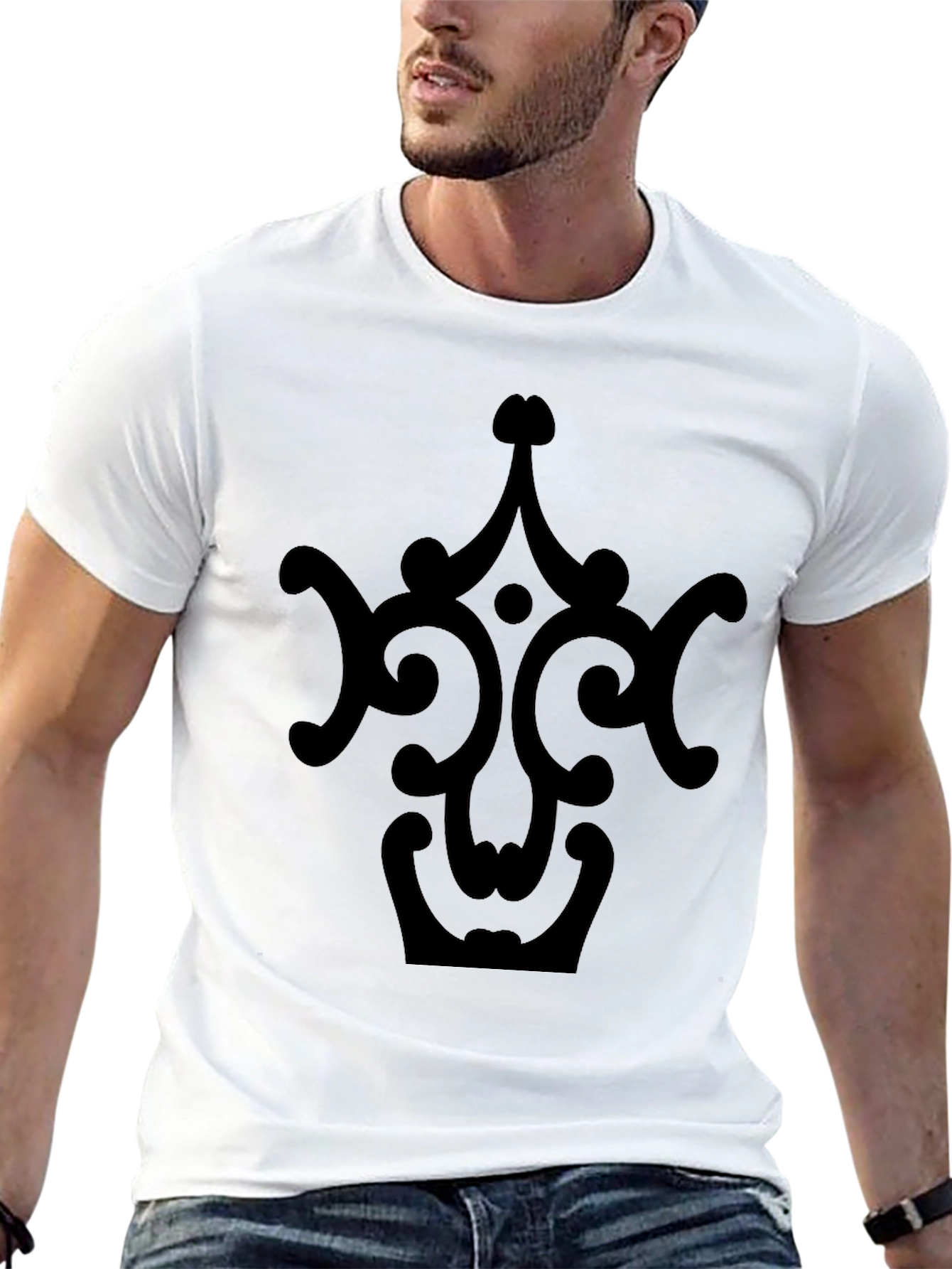 Black Tee with Ornate Crown Design