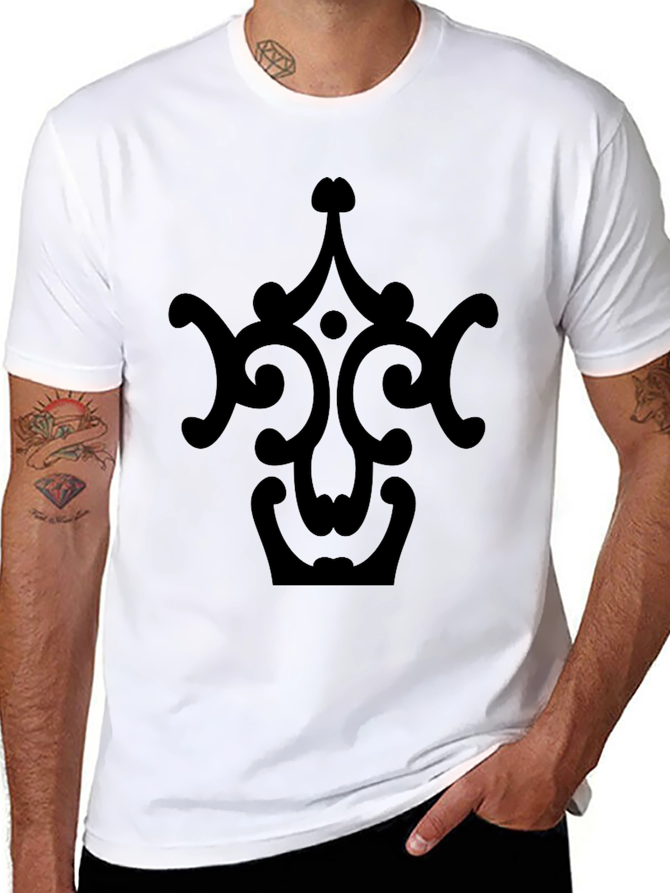 Black Tee with Ornate Crown Design