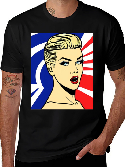 Pop Art Woman Graphic Print Black T-Shirt