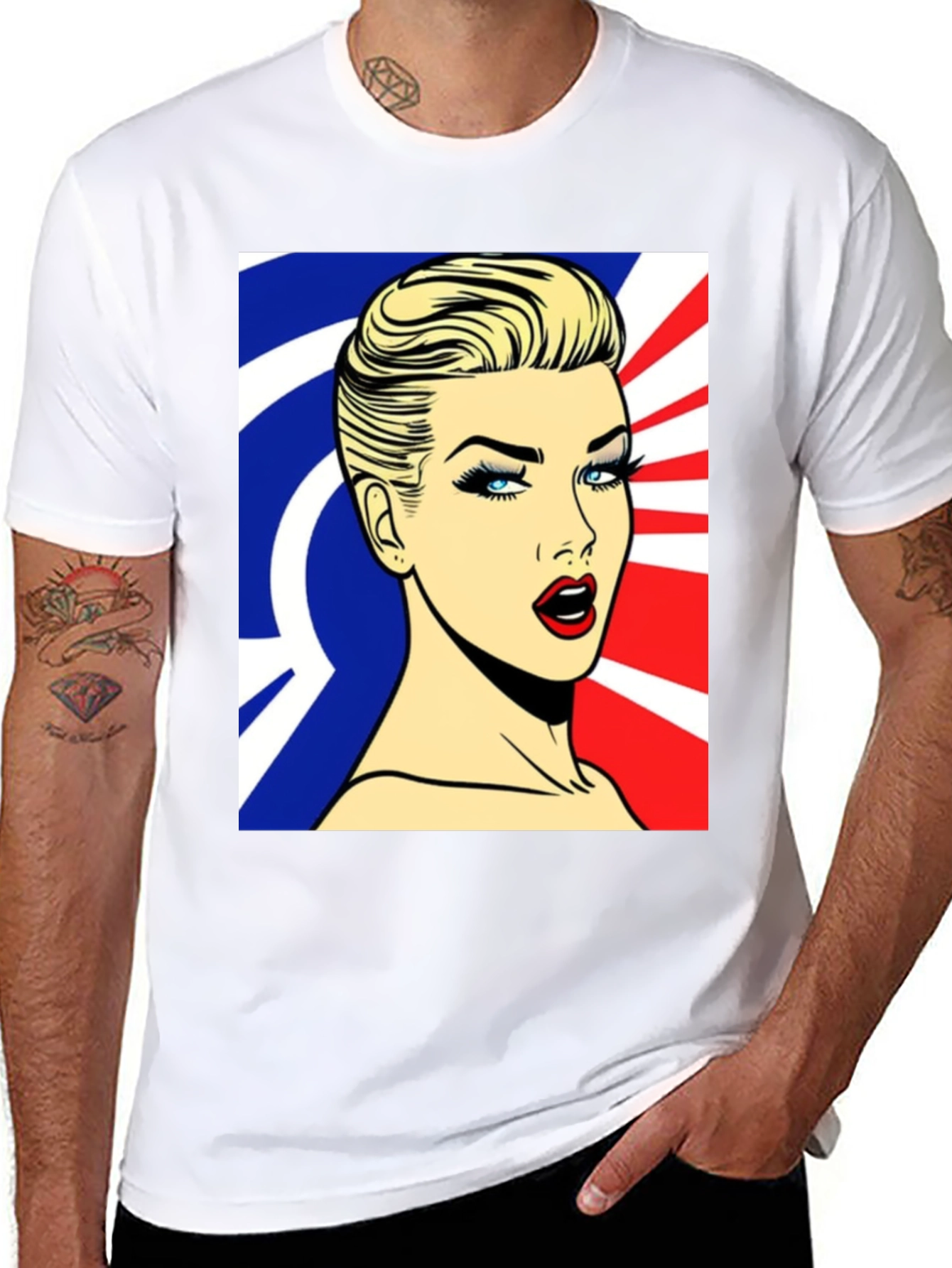 Pop Art Woman Graphic Print Black T-Shirt