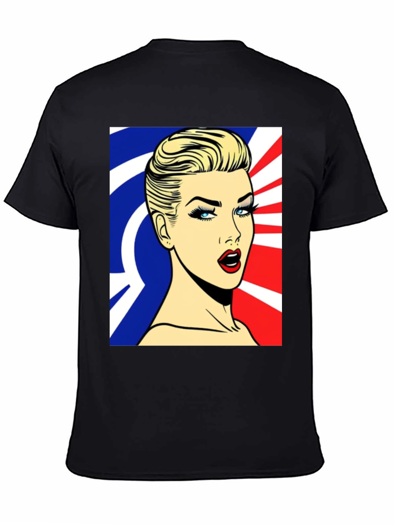 Pop Art Woman Graphic Print Black T-Shirt