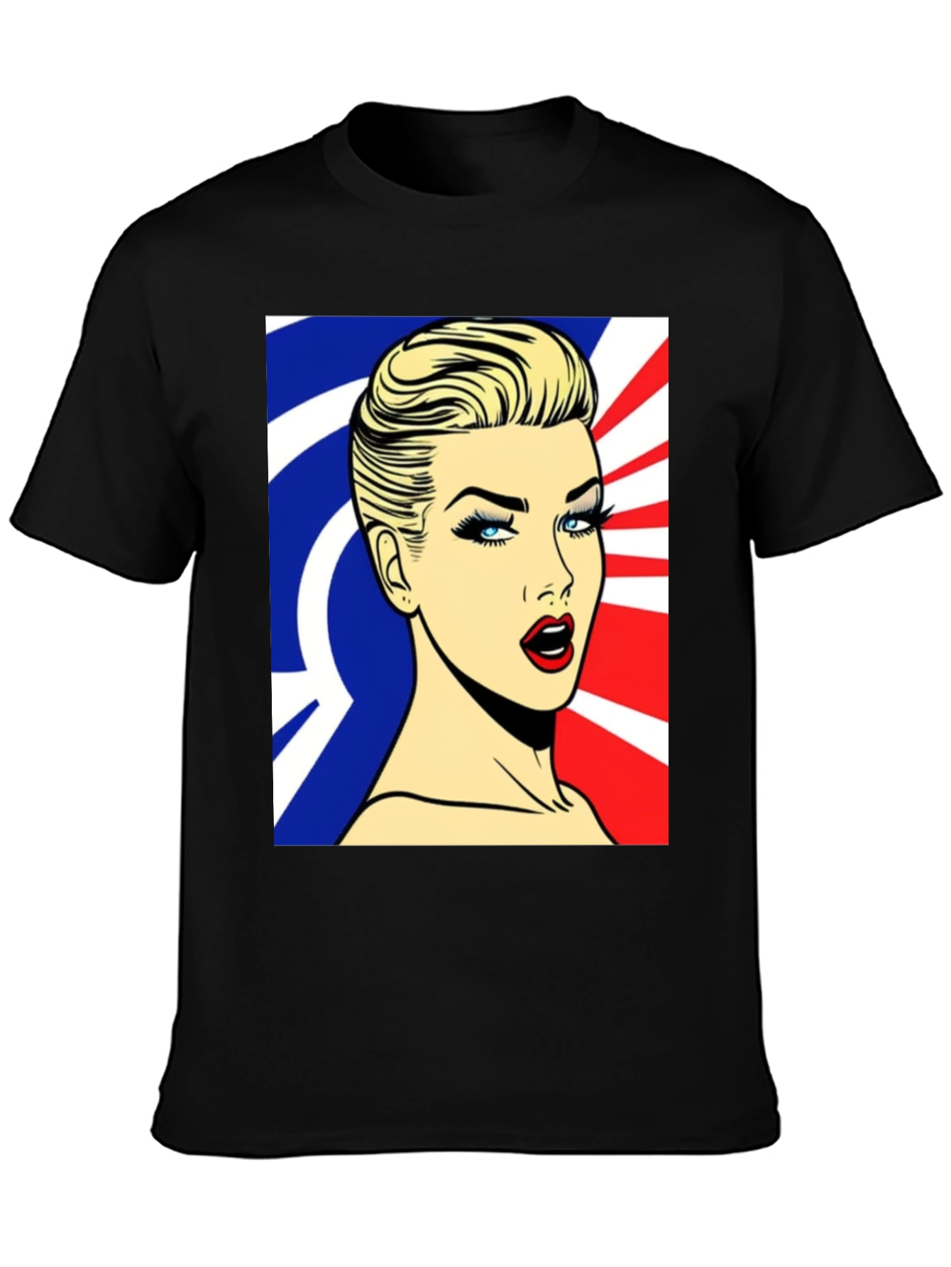 Pop Art Woman Graphic Print Black T-Shirt