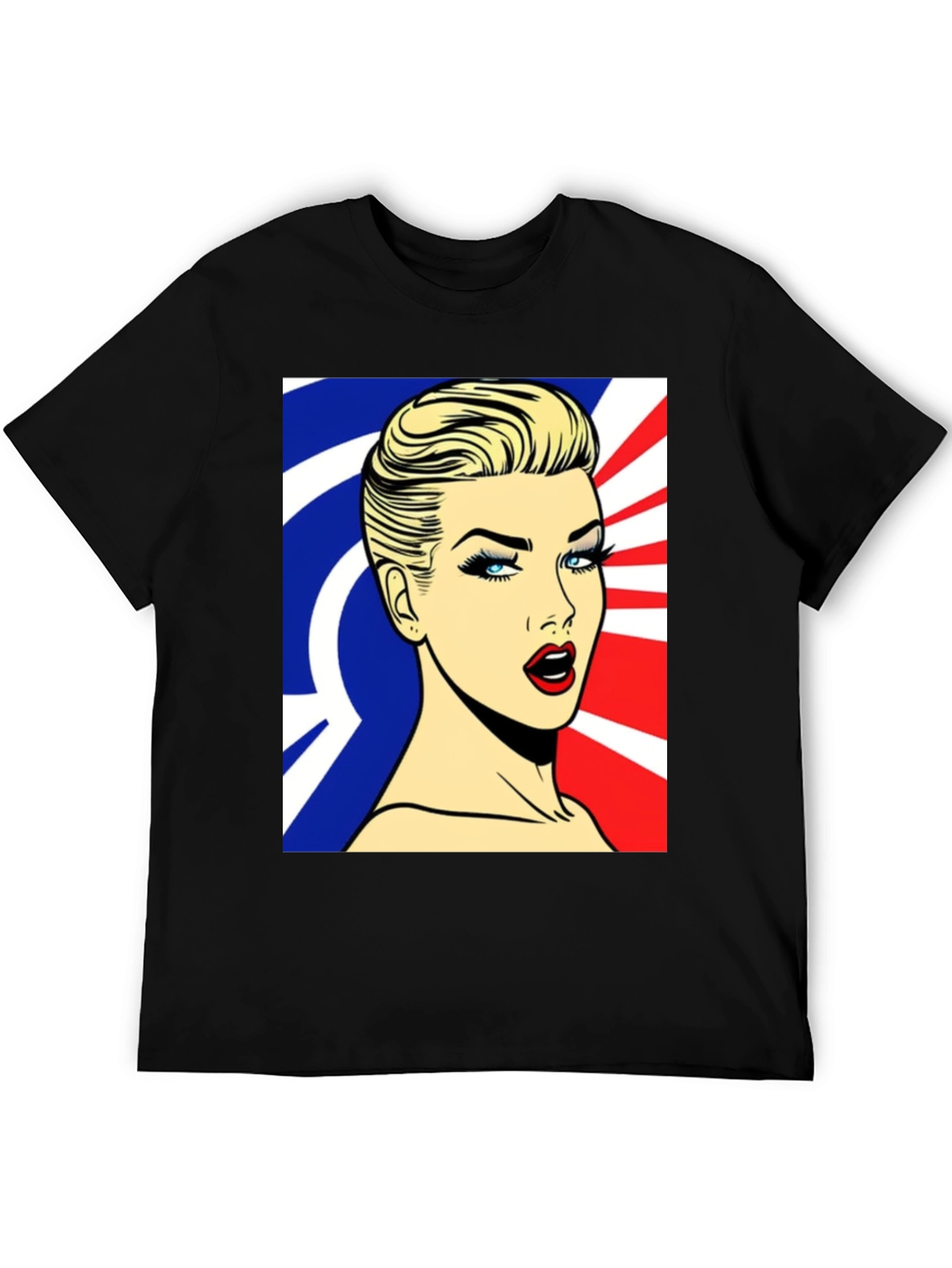 Pop Art Woman Graphic Print Black T-Shirt