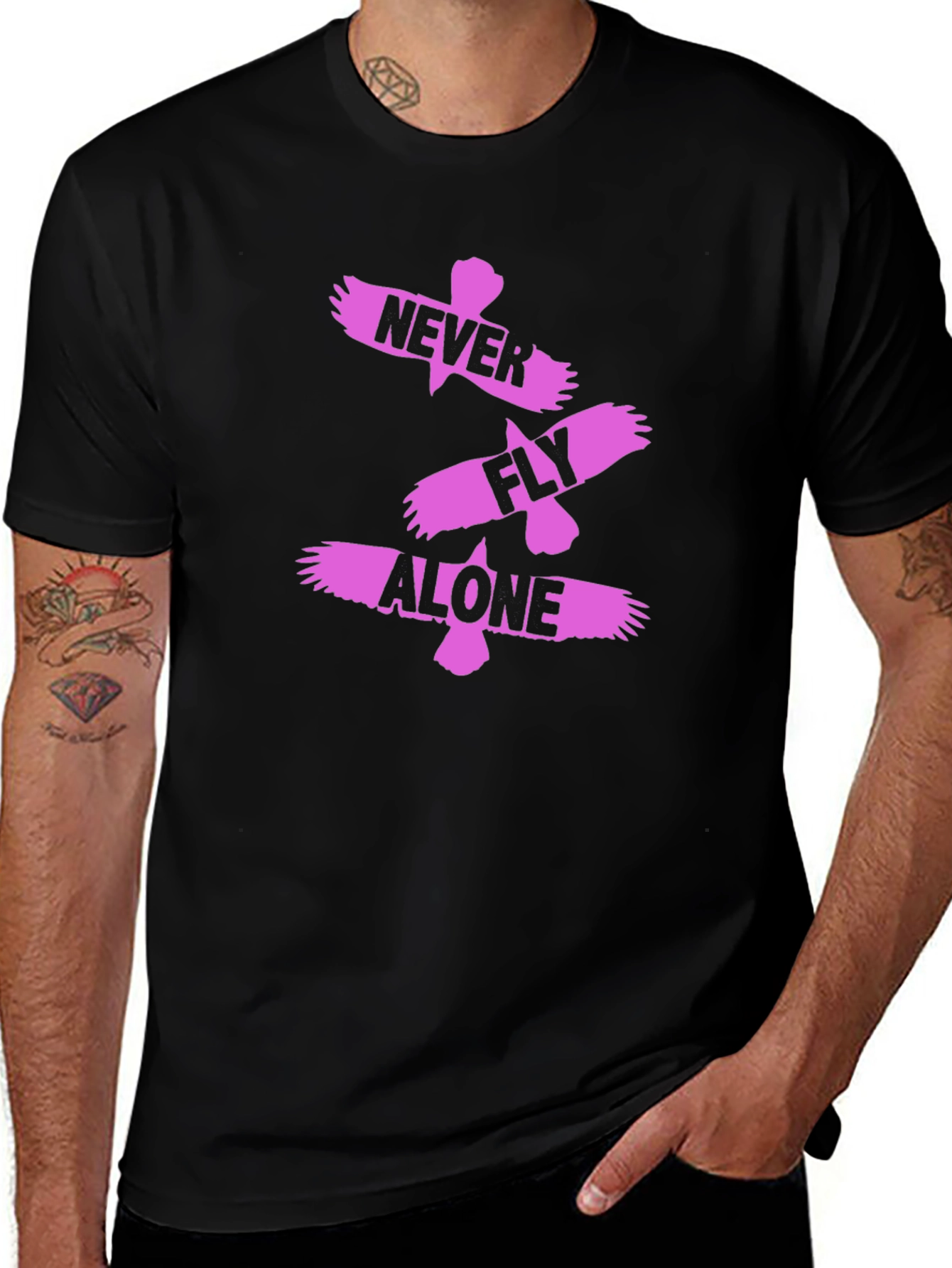 Never Fly Alone Black Graphic Tee