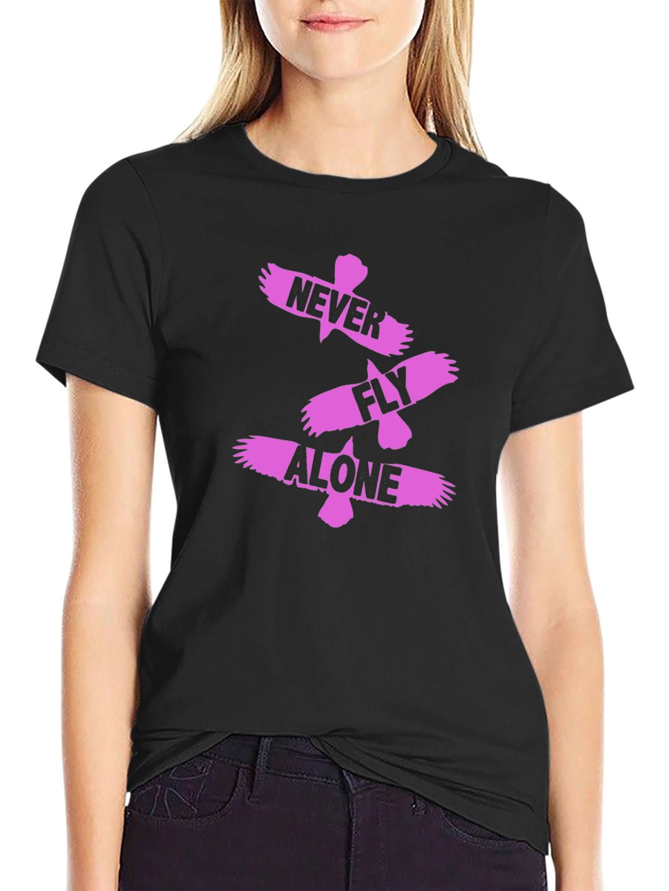 Never Fly Alone Black Graphic Tee