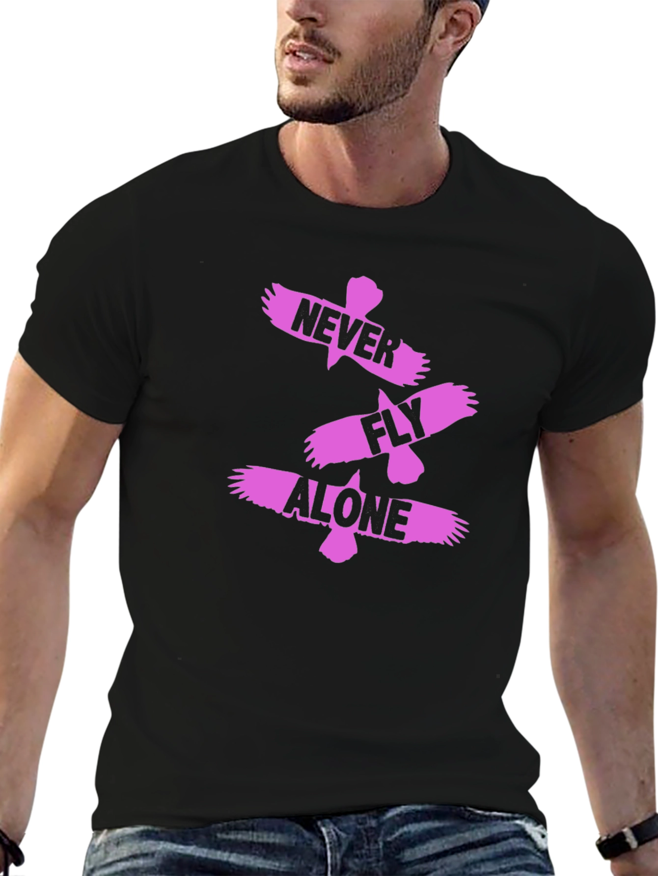 Never Fly Alone Black Graphic Tee