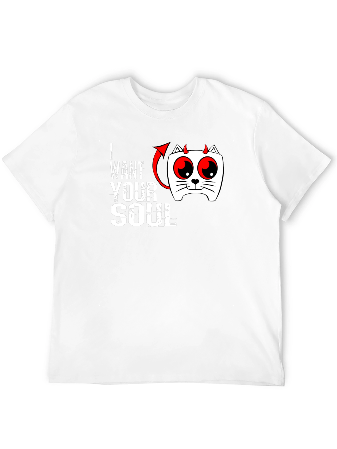 I Want Your Soul Cat Devil Graphic Black T-Shirt