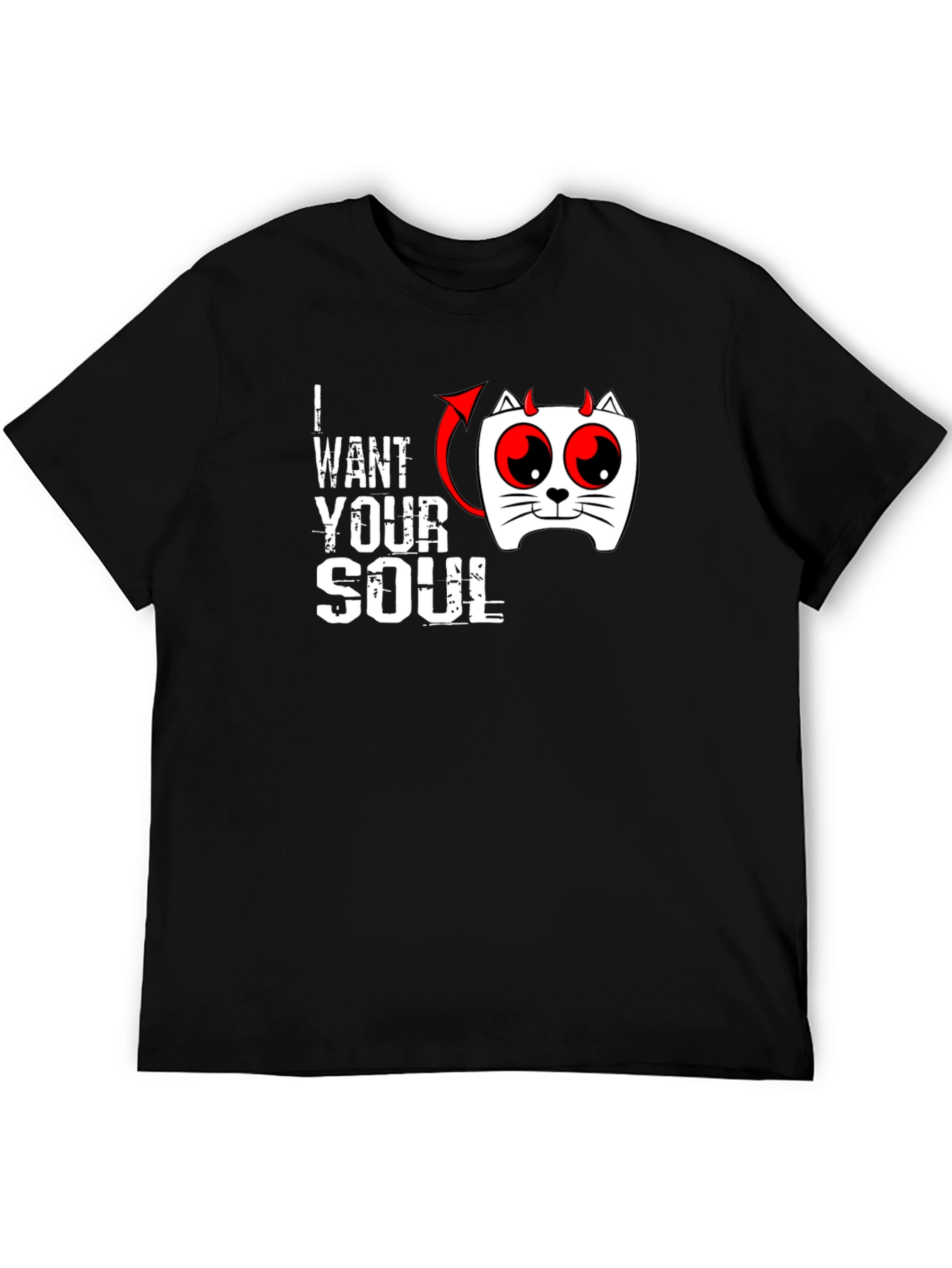 I Want Your Soul Cat Devil Graphic Black T-Shirt