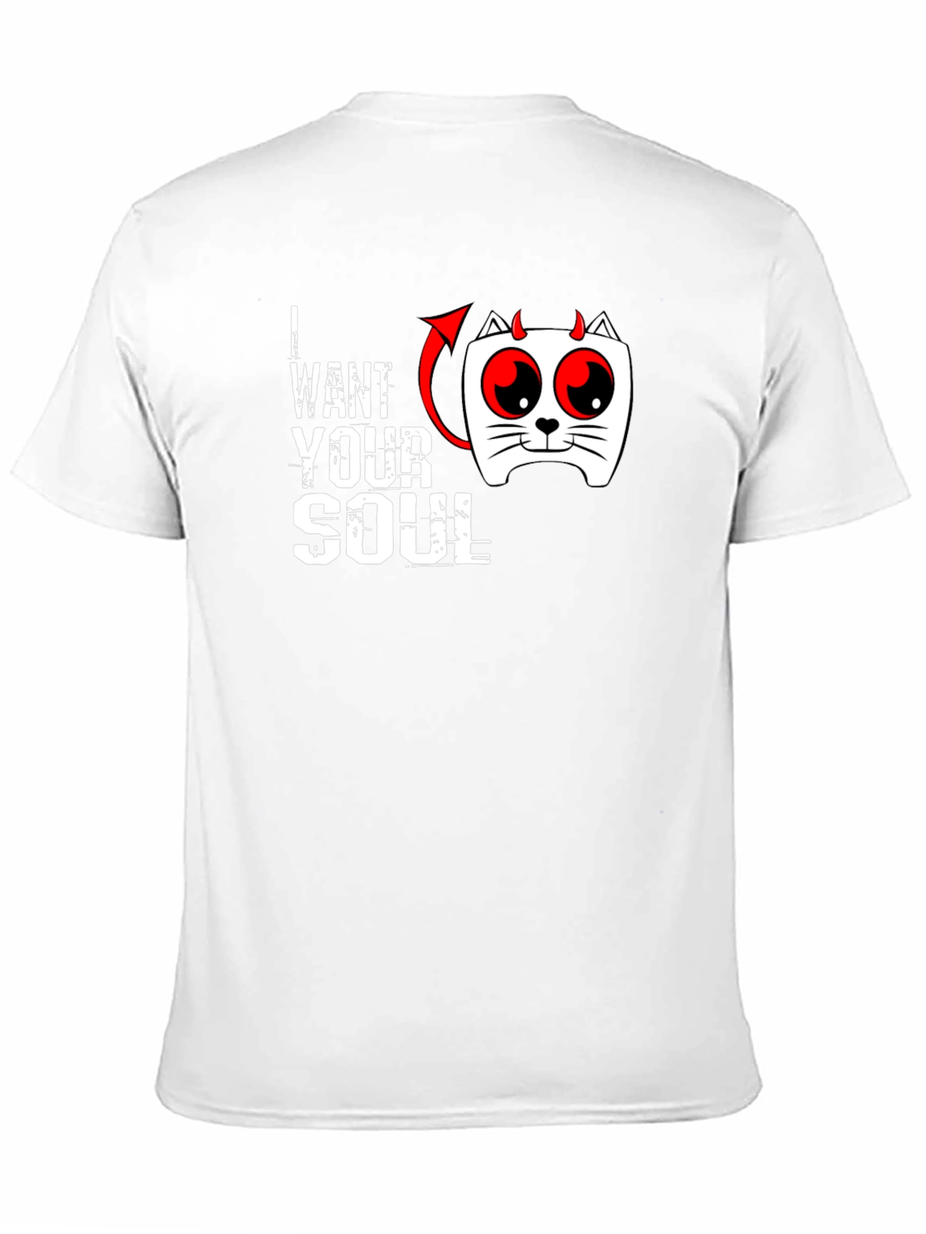 I Want Your Soul Cat Devil Graphic Black T-Shirt