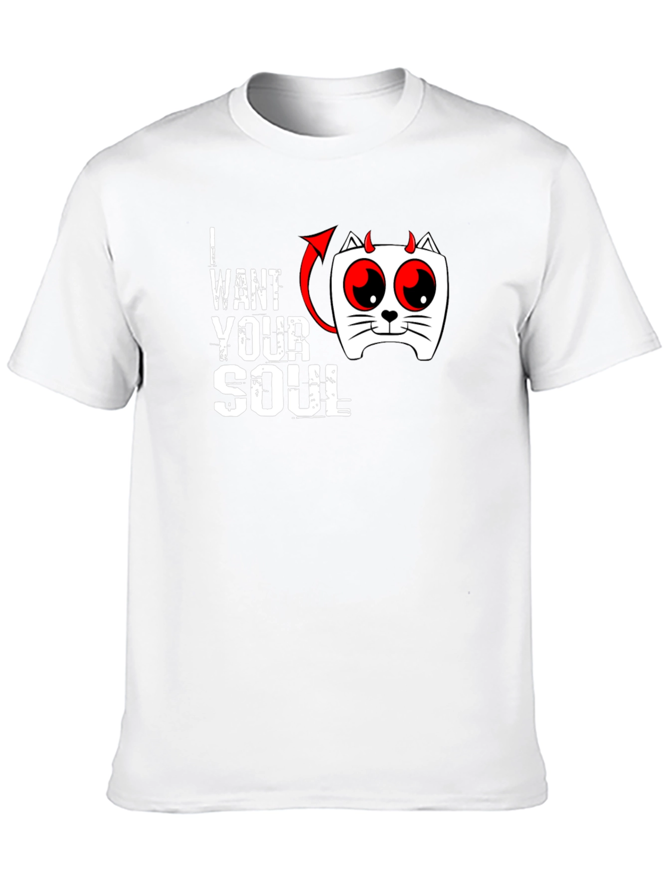 I Want Your Soul Cat Devil Graphic Black T-Shirt