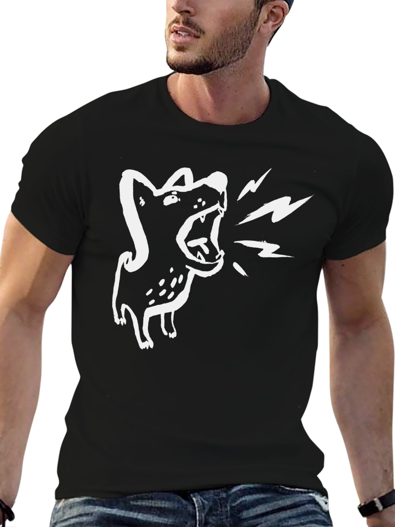 Barking Dog Graphic Tee - Black Cotton T-Shirt