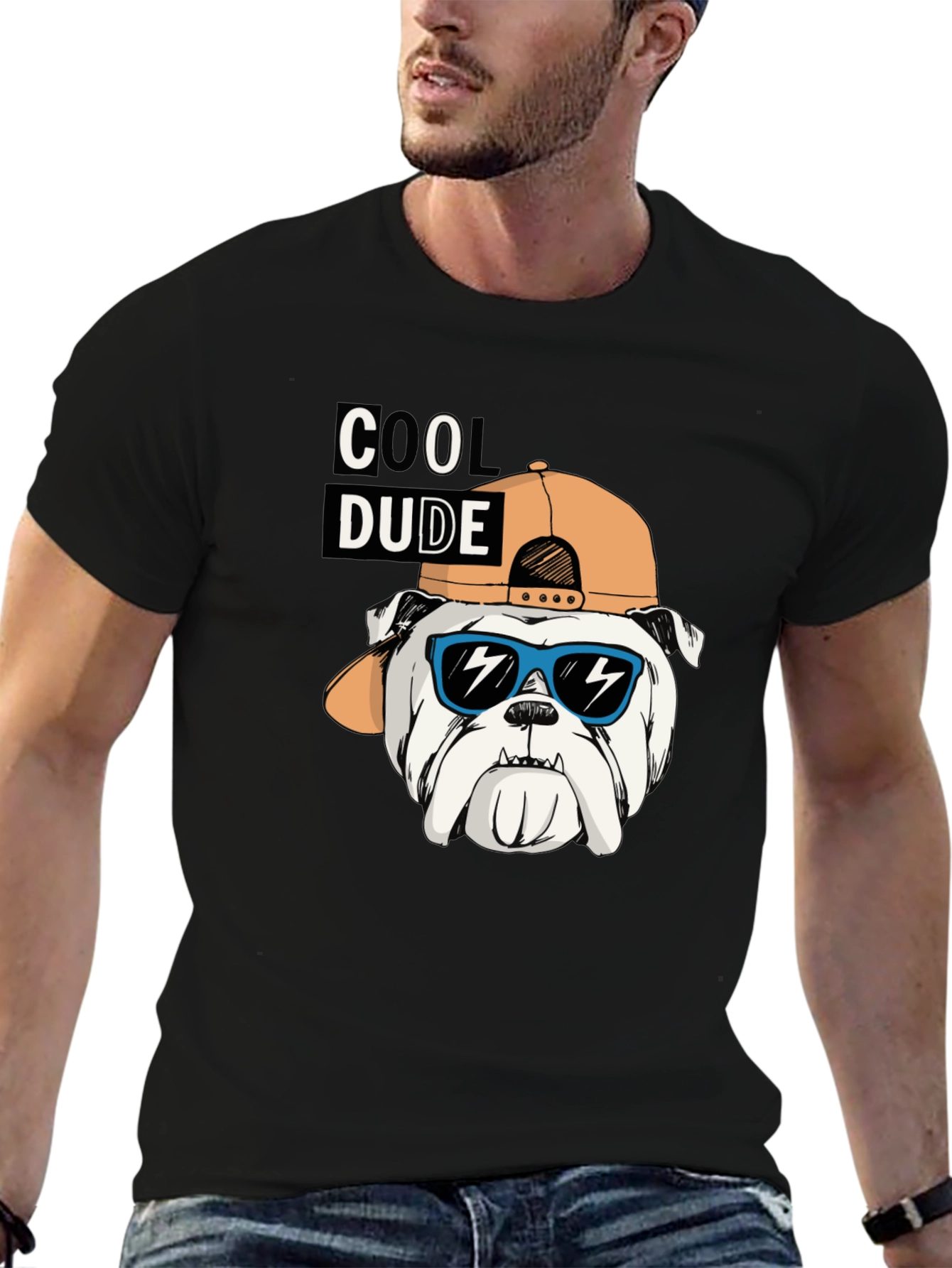 Cool Dude Bulldog Graphic Tee - Black Cotton T-Shirt