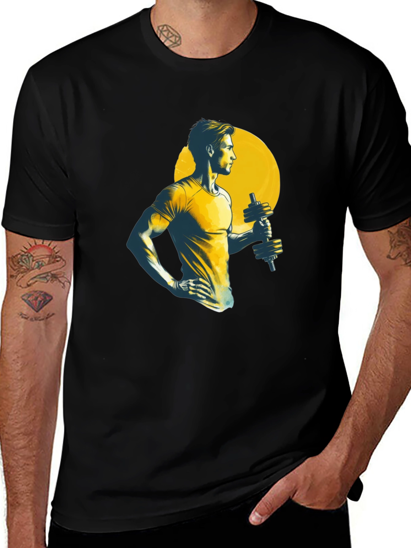 Mens Black Graphic Tee - Gym Workout Design