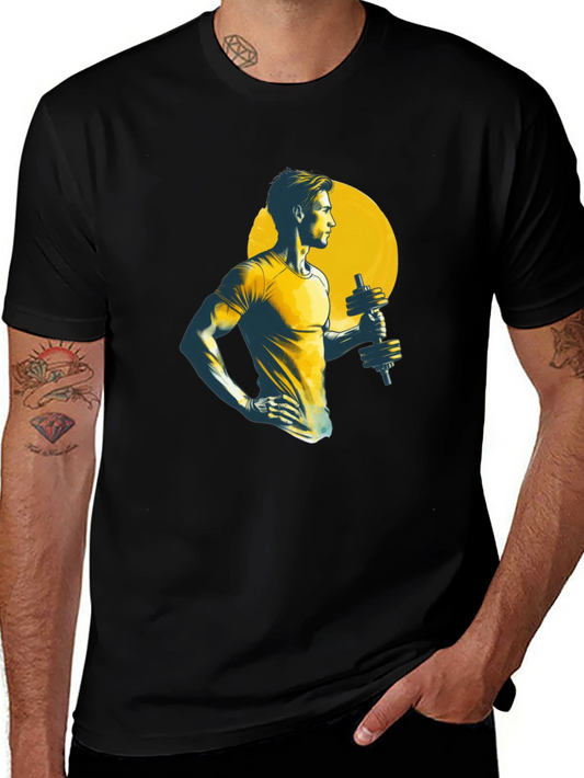 Mens Black Graphic Tee - Gym Workout Design