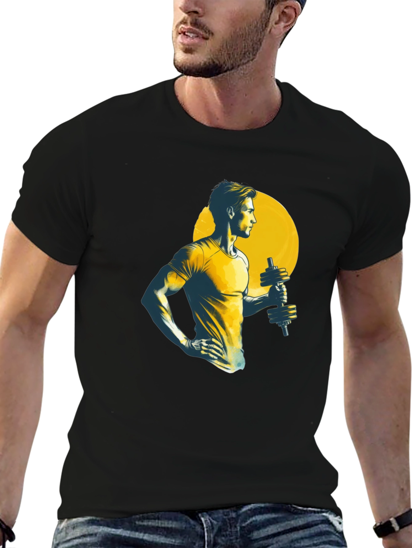 Mens Black Graphic Tee - Gym Workout Design